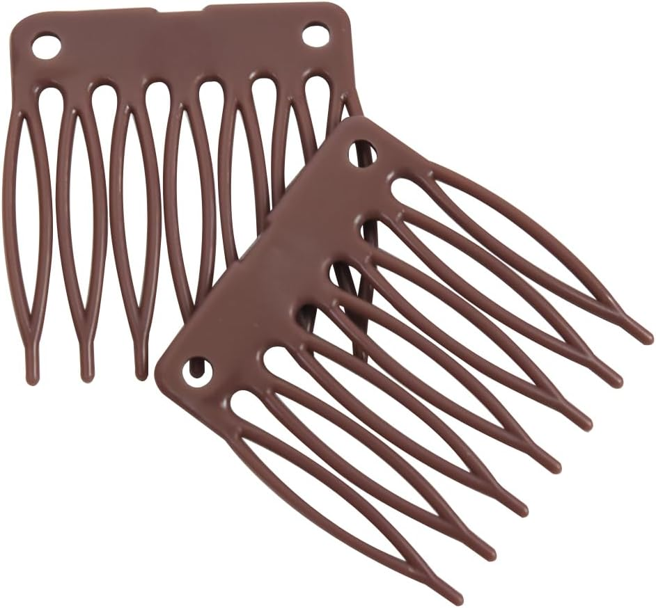 50Pcs/Lot Hair Wig Plastic Combs and Clips for Wig Cap Wig Combs for Making Wig(Brown) image number 2