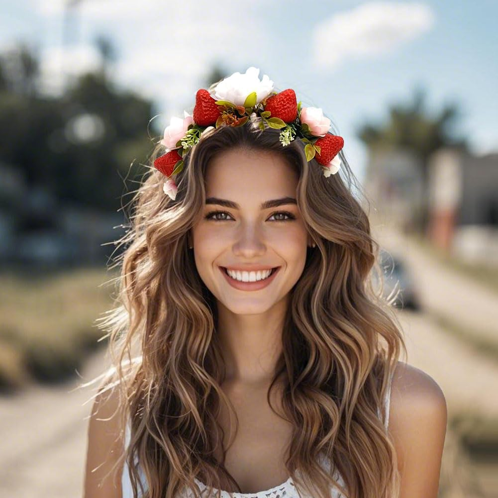 Flower Headband Garland, Floral Crown Hairband, Flower Headdress with Ribbon, Boho Flower Headpiece, Party Birthday Wedding Decoration image number 6