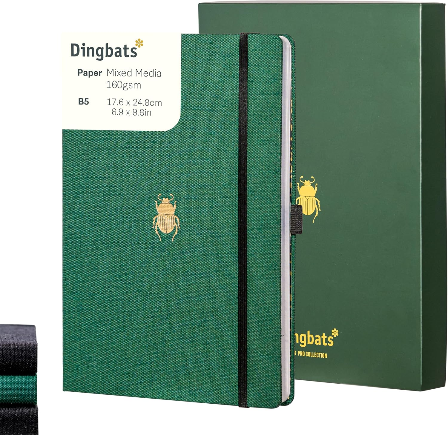Dingbats* Pro B5 Plain Large Notebook with Gift Box - Textile Cover, Thread Stitching - Pocket, Elastic Closure, Pen Holder, Bookmark image number 4