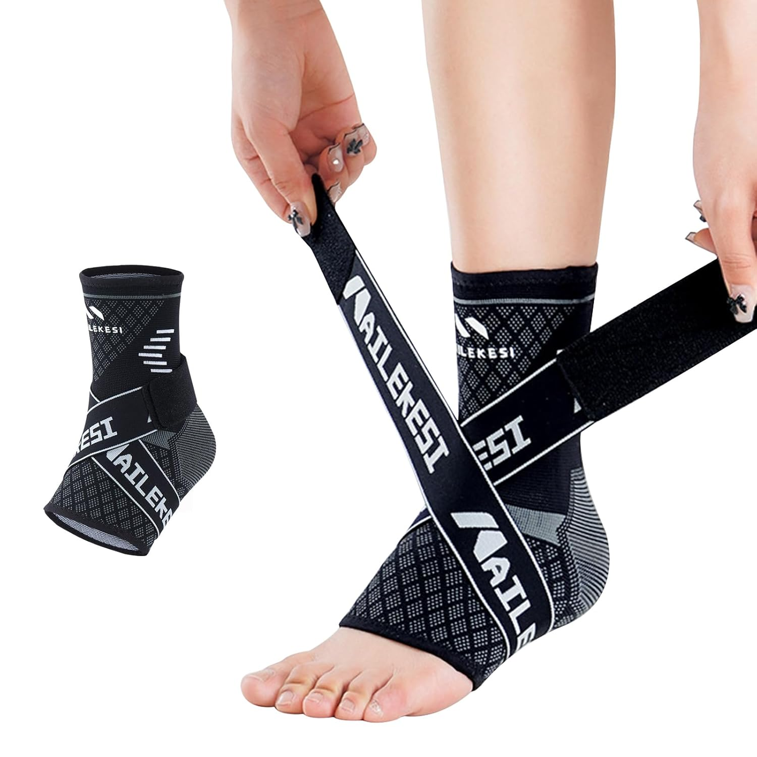  Ankle Support Brace，【 Strap Compression Fixation 】 Open-Heel Ankle Brace with Adjustable Straps for Sports Protect, Plantar Fasciitis, Achilles Tendonitis, Ligament Damage, Injury Recovery，Male and Female,No Distinction between Left and Right (Black, M)