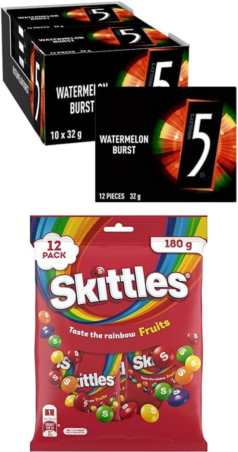 Skittles & 5 Gum Fruit Burst Gum & Lollies Bundle