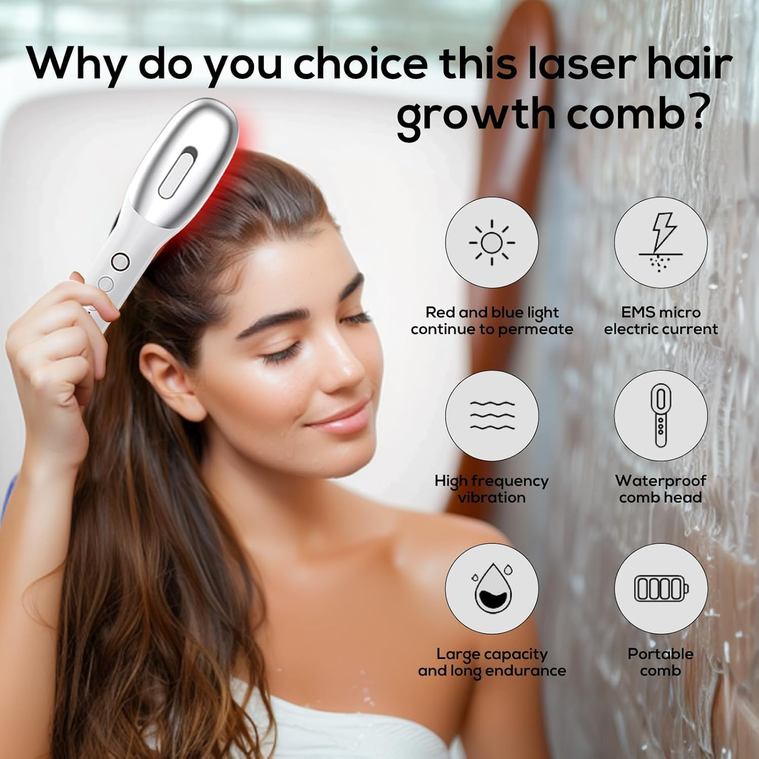 Havvo Laser Hair Growth Comb, Laser The- Rapy Comb, Electric Scalp Massager Hair Growth Device Comb Hair Loss Thinning Treatments for Men & Women Laser Comb for Hair Growth Red Light Comb image number 4