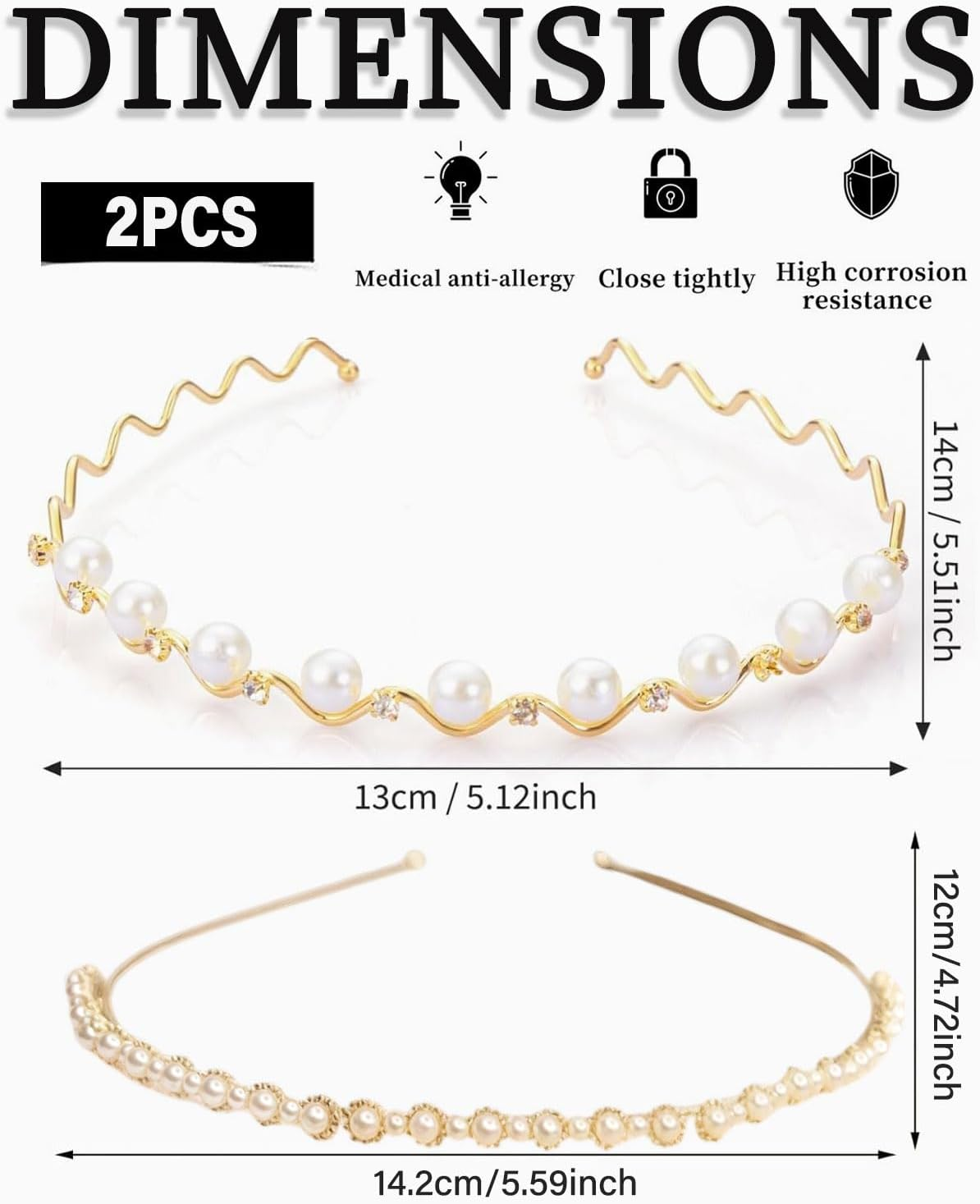 MYGLOAR 2 Pack Hair Accessories for Girls, Bridal Hair Accessories, Gold Tiara with Sparkling Crystal Headband, Wedding Flowers for Women, Sunflower Beads, Wave Beads (2 Pack) image number 4