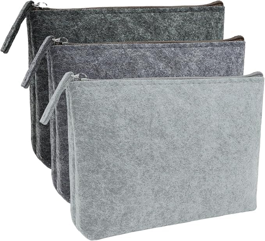 Hshenjhu Set of 3 Felt Cosmetic Bags for Plotting 20 X 16 Cm Portable Cosmetic Bag Organiser, Felt Pencil Case, Ideal Travel and Storage Storage Bags, Gray image number 4