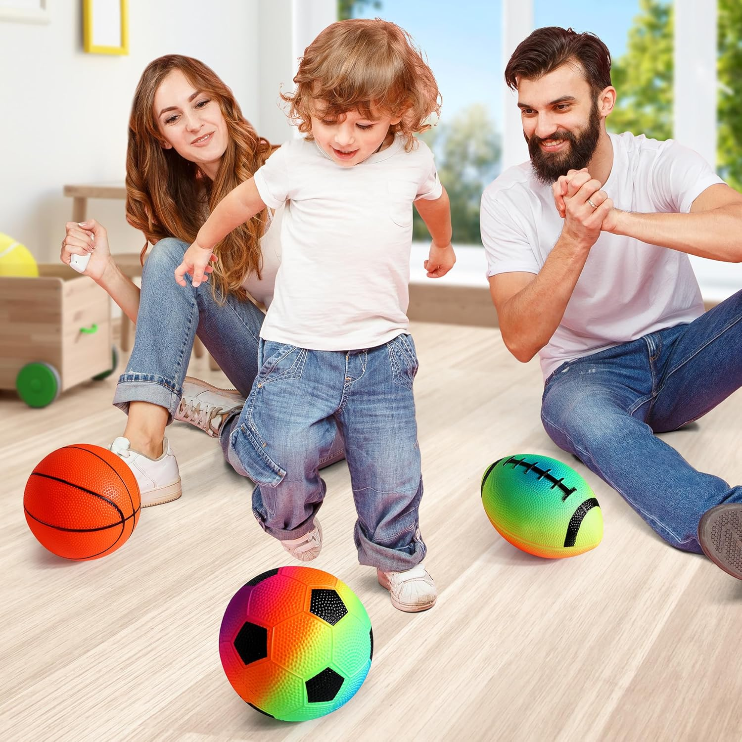 Billeeit Small Sports Balls for Kids Pack of 6, 2 Each of 5" Football, Basketball, Soccer for Playground, Toy Balls Set, Inflatable Multi-Sport Ball Set with 1 Pump for Indoor and Outdoor Activities image number 1