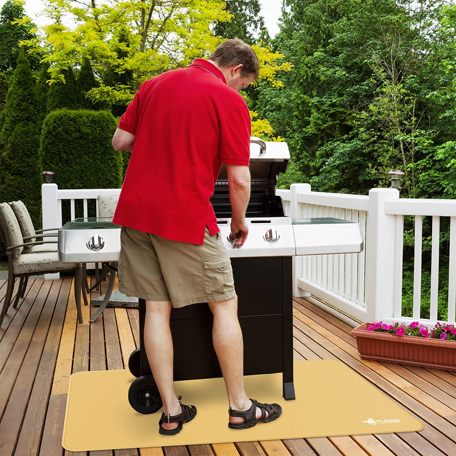 FLASLD Fire Resistant Rugs for Fireplace, Grill and Stove, 24 X 42 Inches under the Grill Protective Deck and Patio Mat, Easy to Clean and Reusable Fire Pit Mat, Khaki image number 4