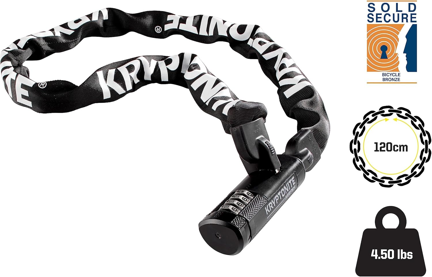 Kryptonite Keeper 712 Combo Bike Chain Lock, 4 Feet Long 7Mm Steel Chain Heavy Duty Anti-Theft Bicycle Chain Lock, 4-Digit Resettable Combination Lock for E-Bike Scooter Road Mountain Bikes image number 3