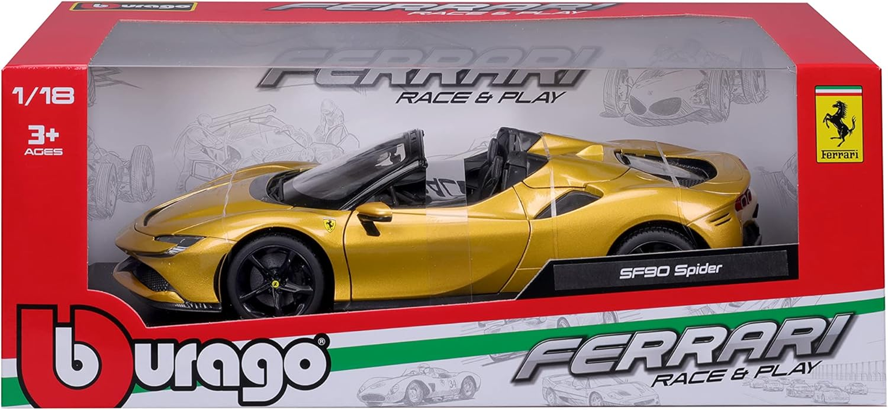 BBURAGO Burago May Chef Group 16016 1:18 Ferrari SF 90 Spider Gold Children'S Vehicle for Ages 3 Years image number 5