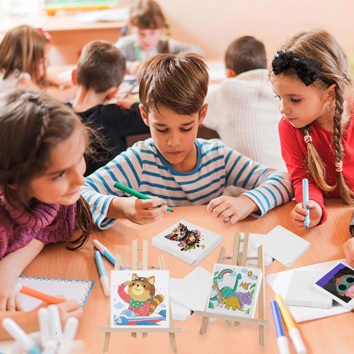 ESRICH Mini Canvases for Painting, Mini Canvas Bulk 100 Pack 2.4X2.4In, 2/5In Profile Small Square Canvases, Blank Canvases Are Great for School Projects and Kids Birthday Parties, Home Decor Project. image number 2