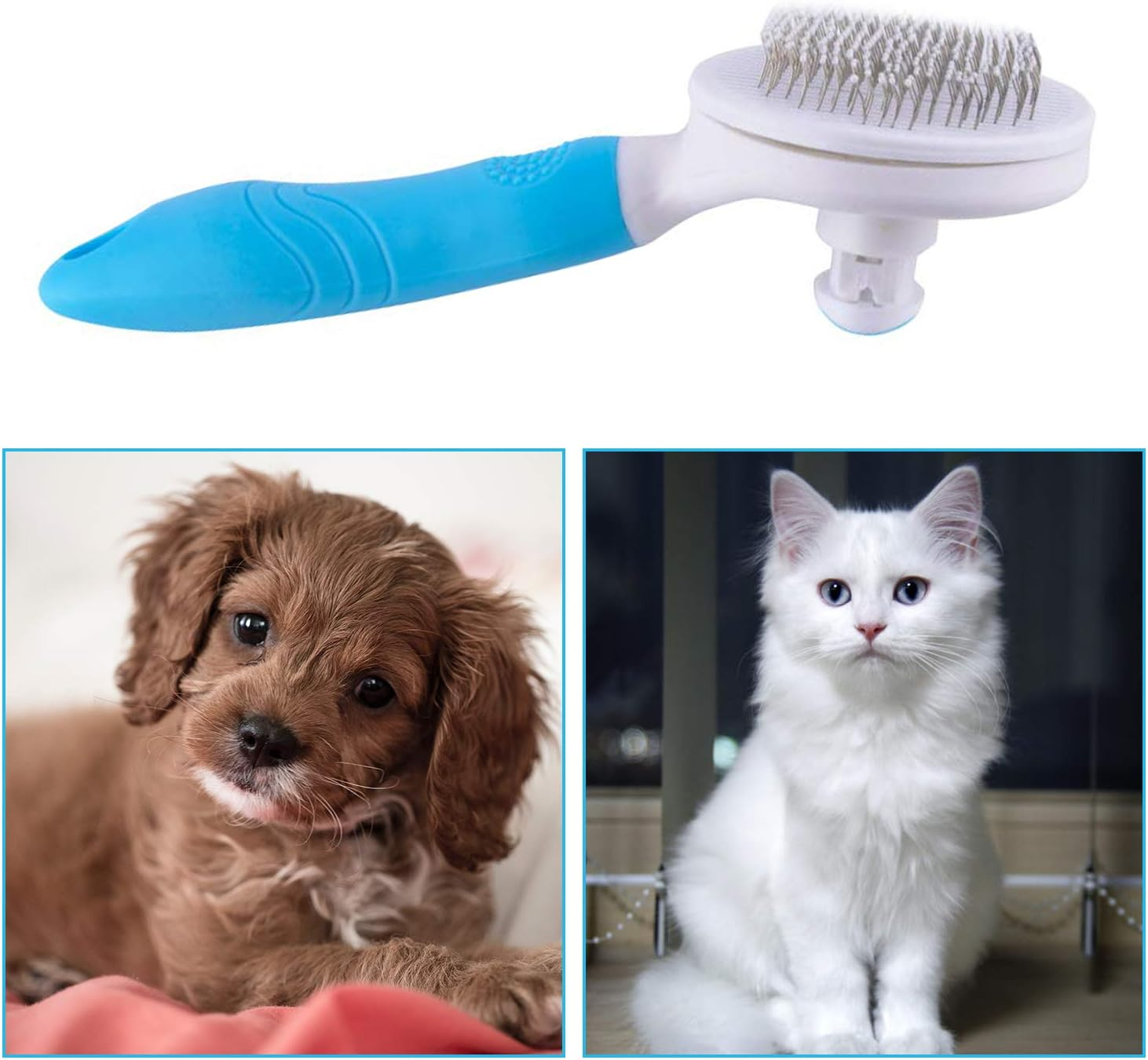 Cat Self Cleaning Slicker Brush, Pets Skin Friendly Grooming Brushes for Shedding Dogs Cats Hair Easy to Remove Loose Undercoat with Long or Short Hairs Pet Massage Tool All Hair Type - UPGRADED - Purple image number 6