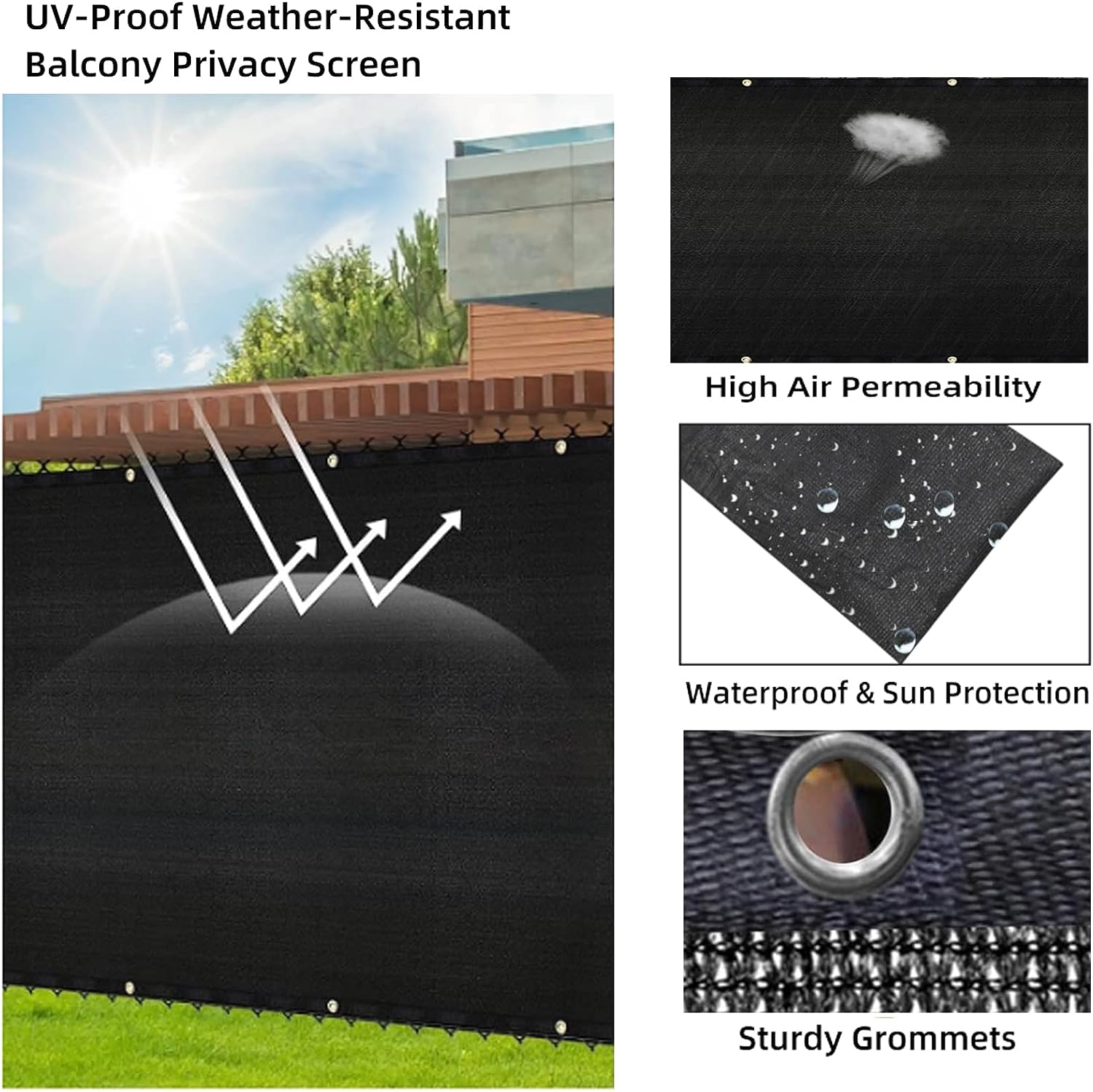 Balcony Privacy Screen Fence Cover 3 X 16.4Ft Fence Mesh Windscreen Cover Mesh Fence Privacy Screen UV Protection Balcony Shield Cover for Deck Patio Backyard Pool Porch SH0005 (Dark Grey) image number 6