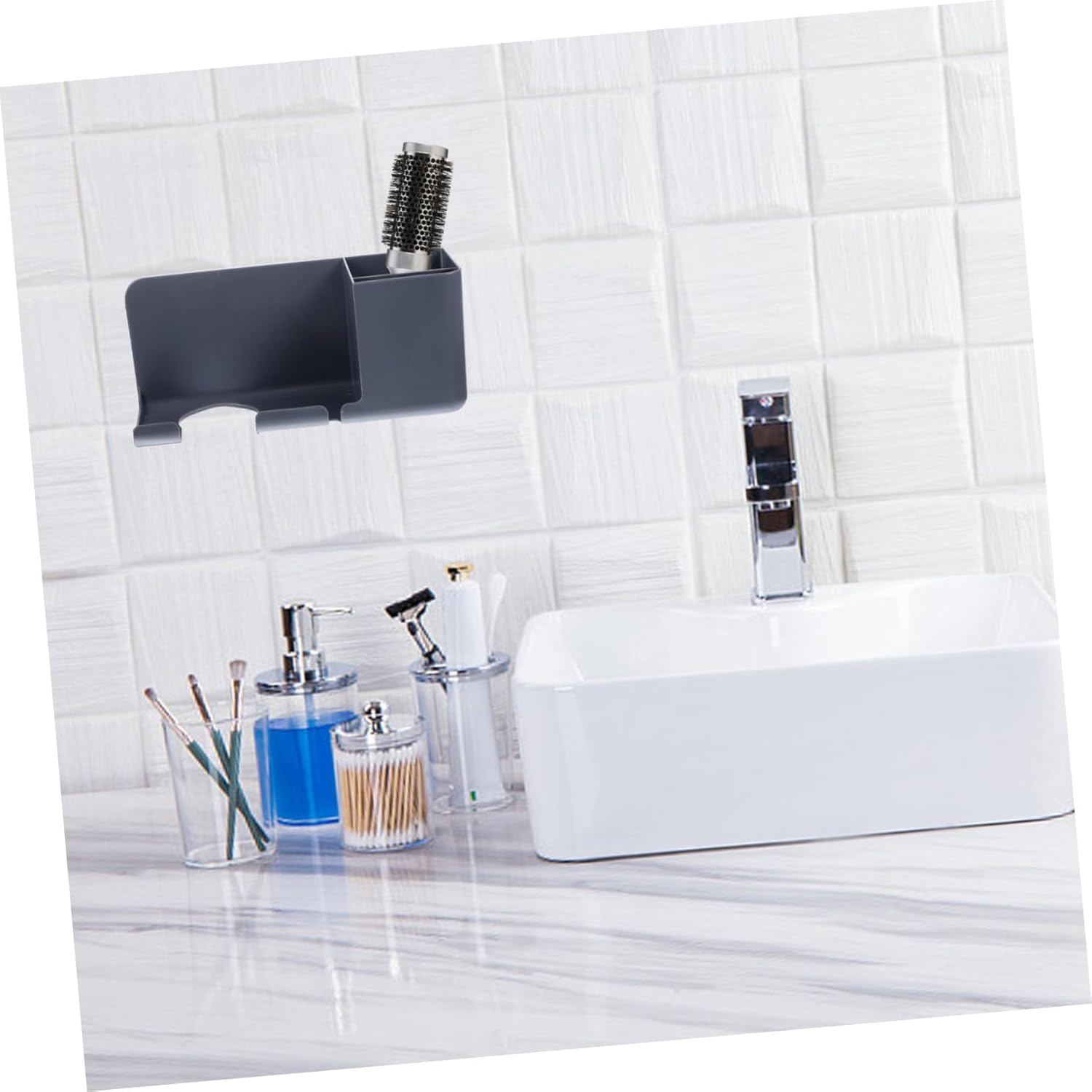 TOVINANNA Hair Dryer Storage Mounted Organizer No for Bathroom Accessories Space-Saving Blow Dryer Holder Smooth Edges Strong Load-Bearing Capacity Keeps Bathroom Tidy - Black image number 7