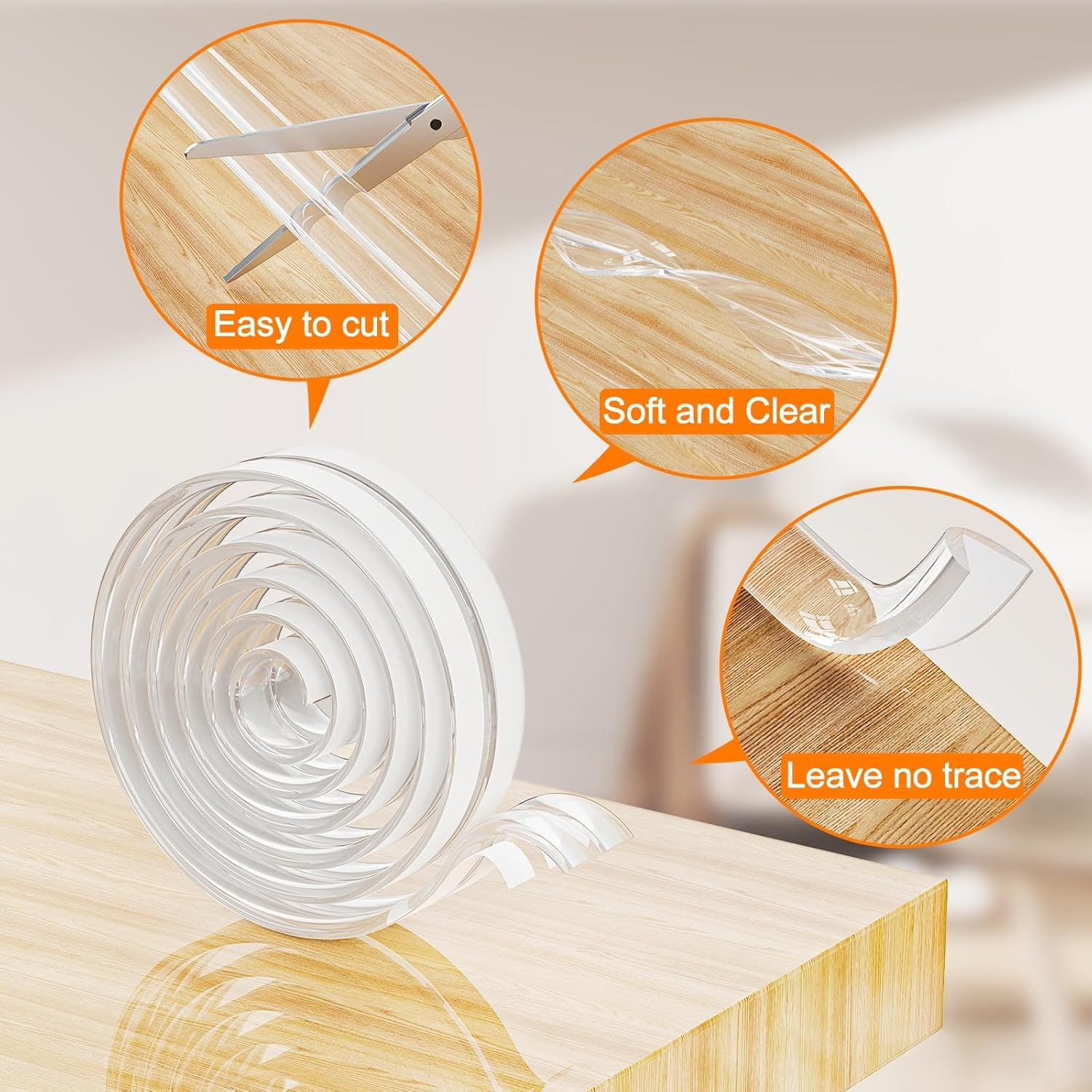 Corner Protectors Transparent, 16.5Ft Furniture Table Edge Protectors Soft Silicone Bumper Strip with Strong Adhesive Tape for for Cabinets, Tables, Drawers, Household Appliances （16.15Mm*15Mm Wide） image number 4