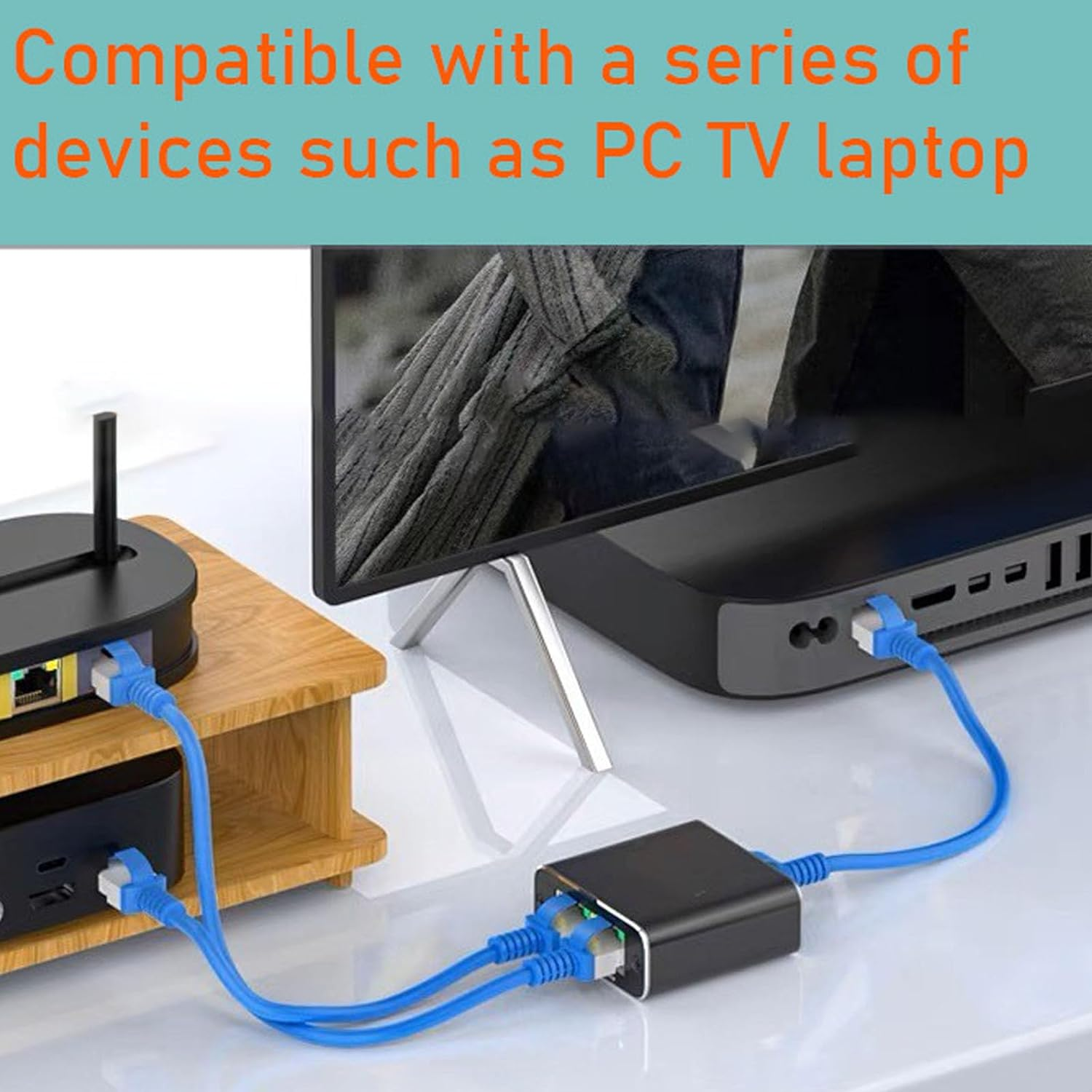 2 Port Gigabit Unmanaged Ethernet Switch, 1000Mbps 1 in 2 Out RJ45 Port Network Hub, Ethernet Splitter, Plug & Play, Aluminum Alloy Network Splitter for PC Laptop Router image number 1