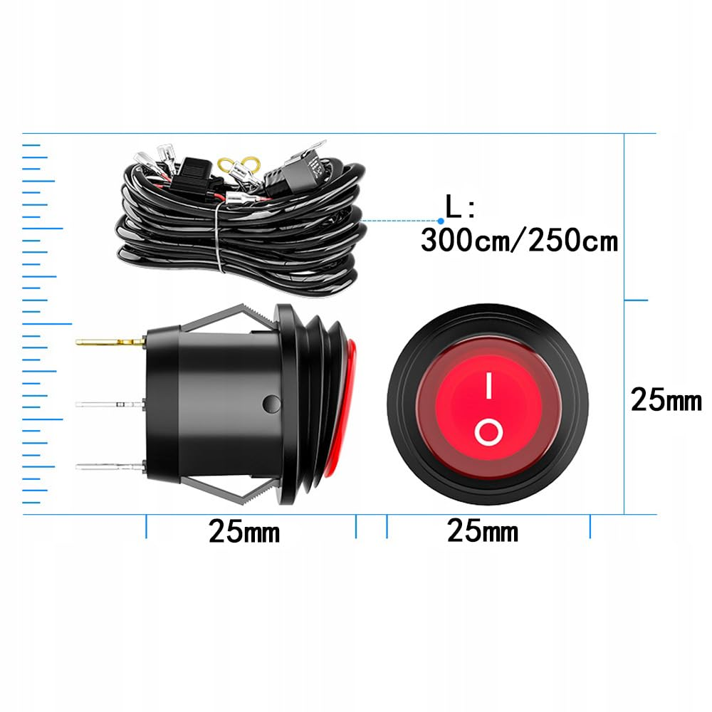 LED Light Bar Wiring Harness Kit 300Cm 18AWG 2 Leads Heavy Duty 12V 30A Car on off Waterproof Switch Power Relay Blade Fuse off Road Lights Work Light image number 5