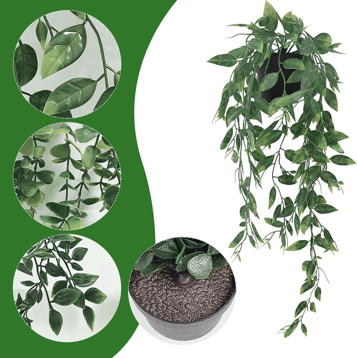 Artificial Plants 3Pcs Set, Hanging Plants Vines &ndash; Mandala Pea Eucalyptus Leaf Faux Plants for Office, Farmhouse, Home Decor, Indoor & Outdoor Wedding Decoration image number 3