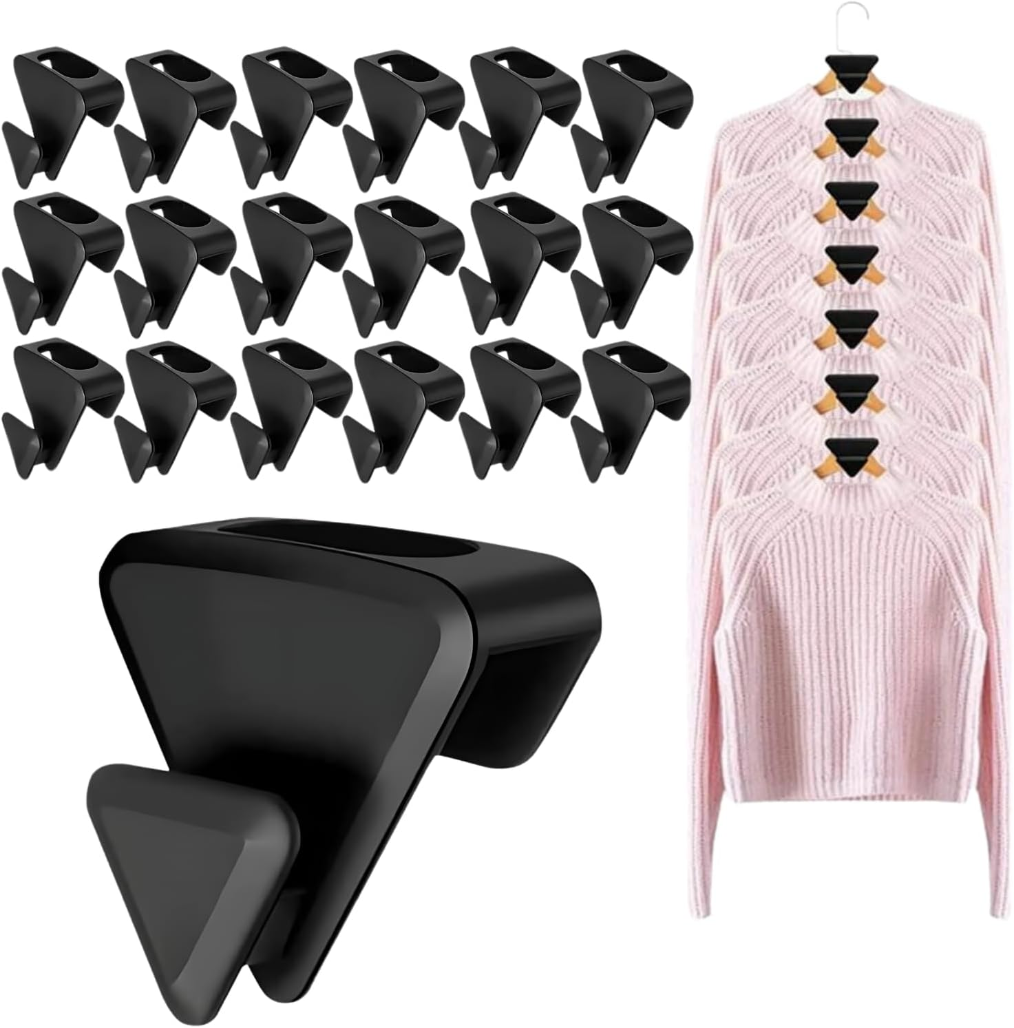 EZONEDEAL 18Pcs Space Saving Hanger Hook, Triangles Hanger Hooks, Black Clothes Hanger Connector Hooks, Heavy Duty Hanger Hook Space Saver, Clothes Hanger for Closet Organizer image number 4