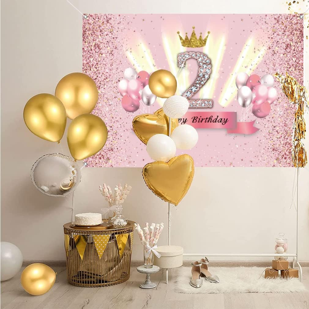 Tecreo Happy 2Nd Birthday Pink Vinyl Fabric Sign Poster image number 3