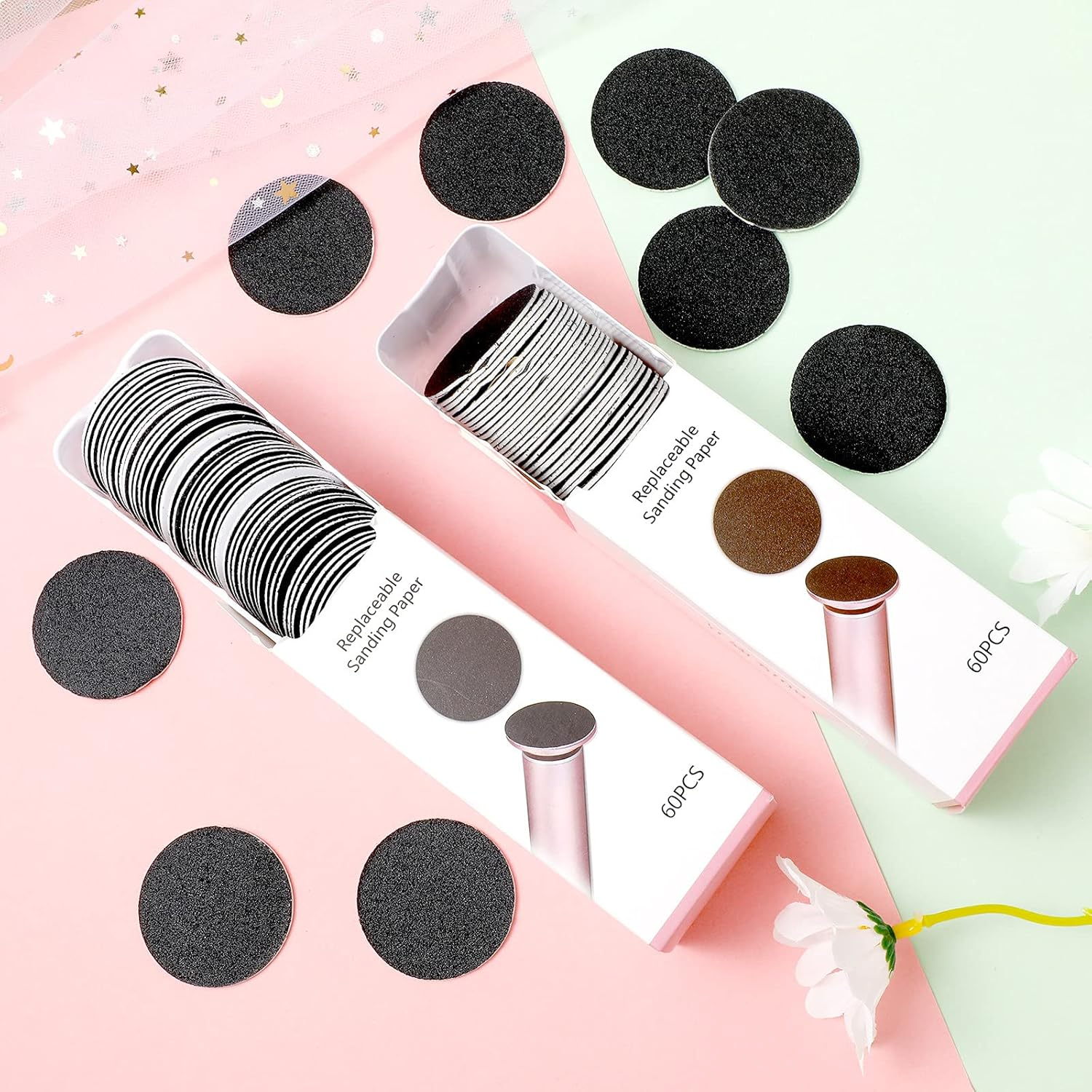 Maitys 120 Pcs Replaceable Sandpaper Discs Tip 2 Toe Refill Disks Replacement Sandpaper Pad Discs for Electric Foot File Callus Remover Dead Skin Calluses Removal (80 Grit,180 Grit) image number 5