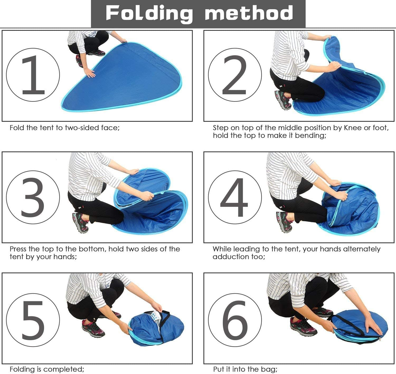 Beach Tents 3-4 Person Pop up Beach Tent Anti-Uv Beach Shade Portable Sun Shelter Foldable Instant Automatic Pop up Tent Easy Set up and Carry Beach Umbrella (Curtain Striped Blue)