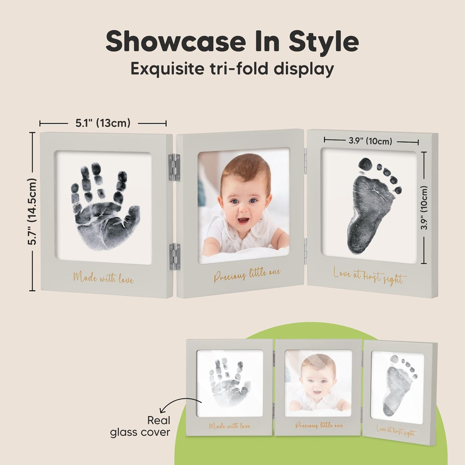 Inkless Baby Hand and Footprint Kit for Newborn - Baby Footprint Kit Maker, Baby Keepsake Picture Frame, Baby Shower Gifts, Pet Paw Print Kit, Clean Touch Baby Inkless Print Kit (Cloud Gray/Gold) - Cloud Gray/Gold image number 1