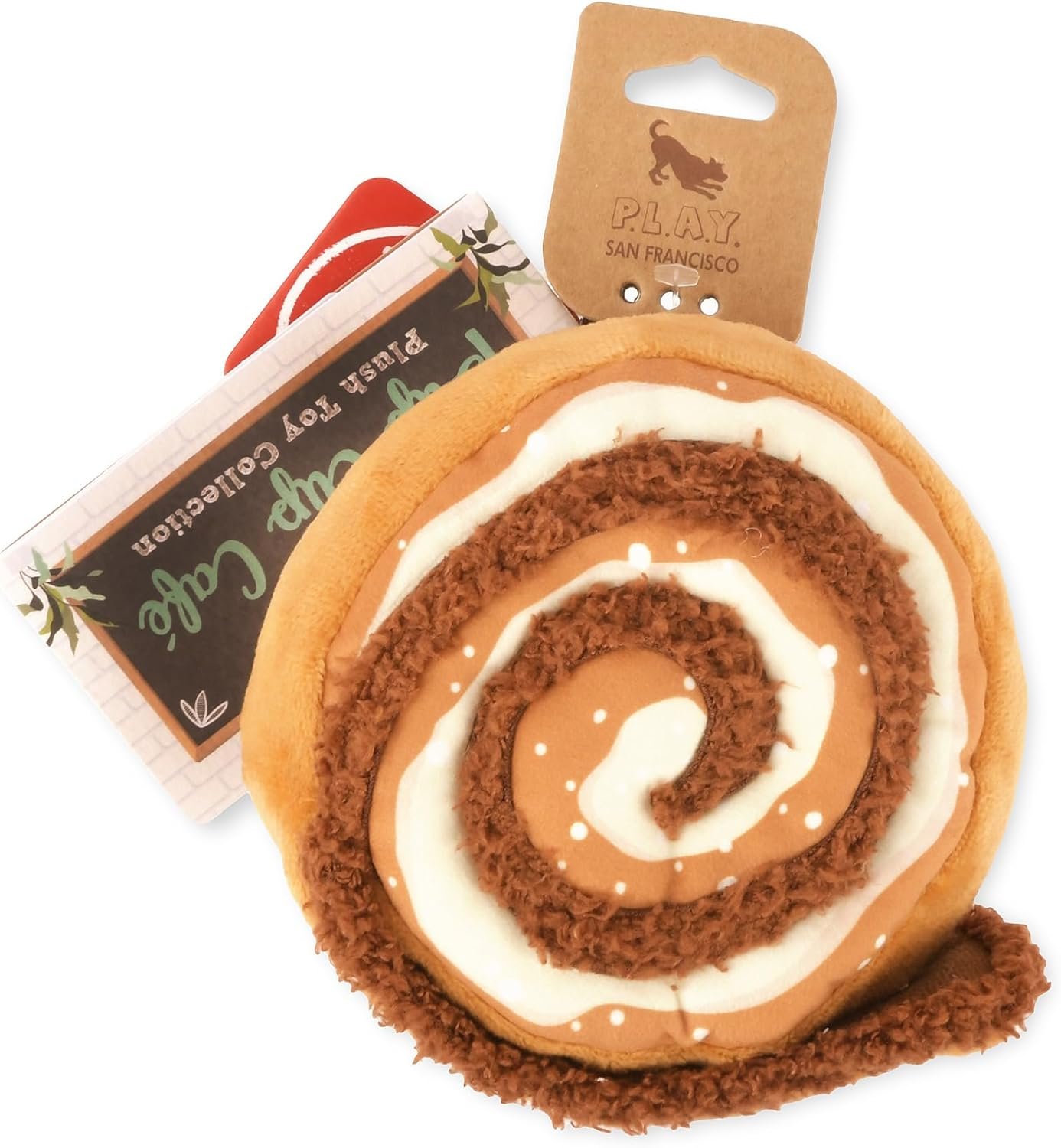 P.L.A.Y. Cute Plush Dog Toys - Coffee Shop Food Themed Durable Squeaker Chew Toy, Great for Puppies & Small, Medium, Large Dog Breeds - Machine Washable, Recycled Materials (Pup Cup Cafe Cinna-Bone) image number 1