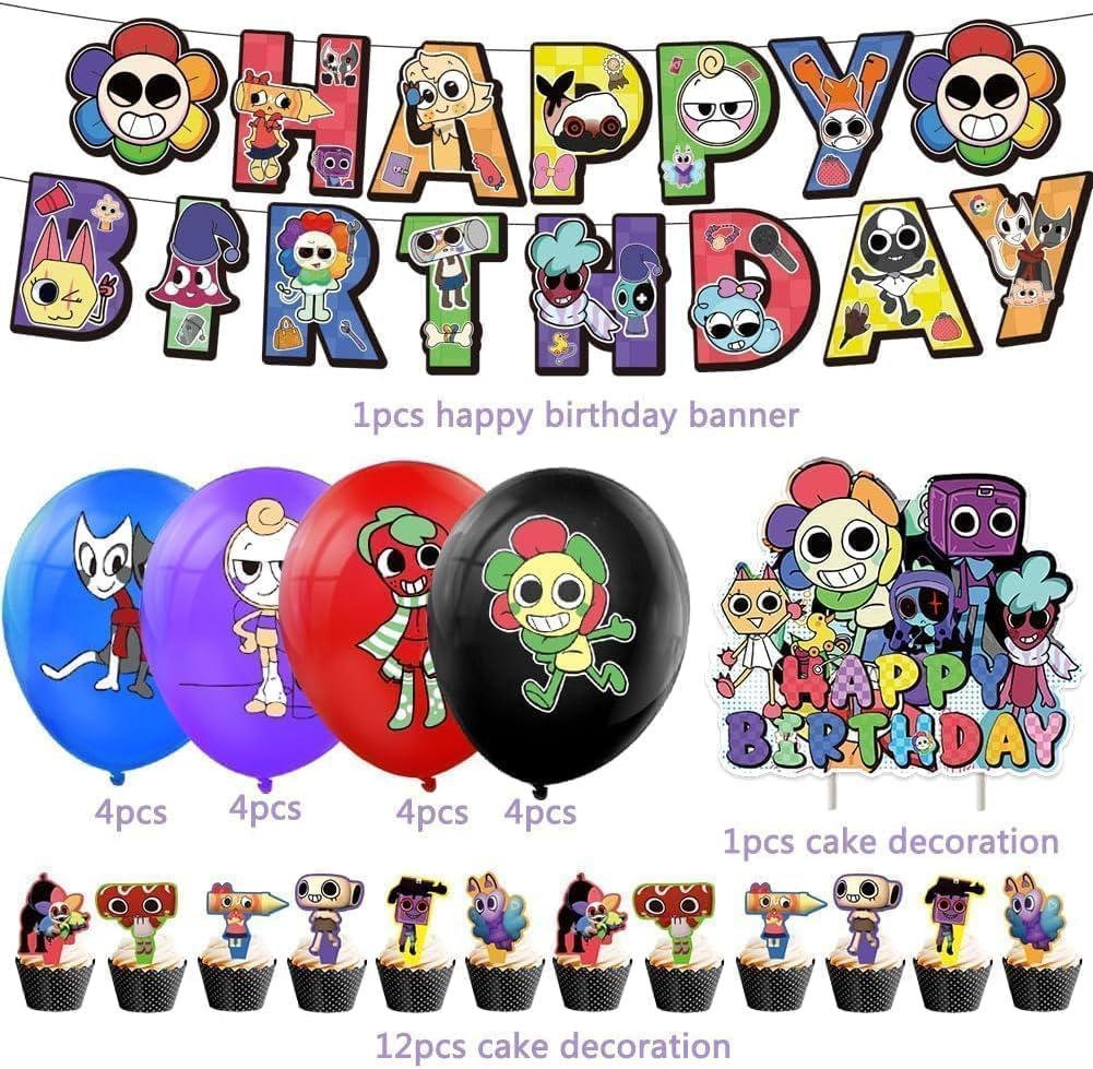 Dandy Birthday Party Set, Includes Banner, 16 Balloons (Blue, Black, Red, Purple), 12 Cupcake Decorations & Large Cake Decoration image number 2