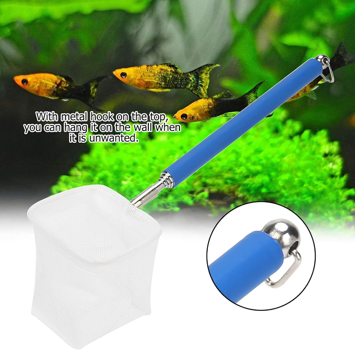 Adjustable Mini Fishing, Net Pole for Aquarium Tank Fish Accessories Shrimp 20 57.5Cm Expandable Blue Square round Net Black (Round Net) (Square Net) (Round Net) (Square Net) image number 5