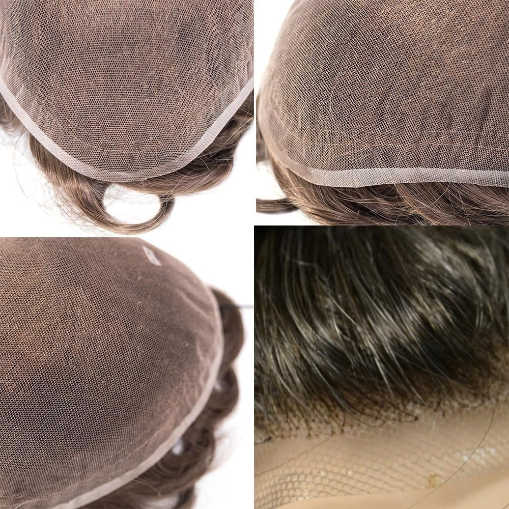 Replacement Men'S Toupee Indian Remy Hair System 8X10Inch Breathable Full Lace Replacement Hairpiece Systems image number 1