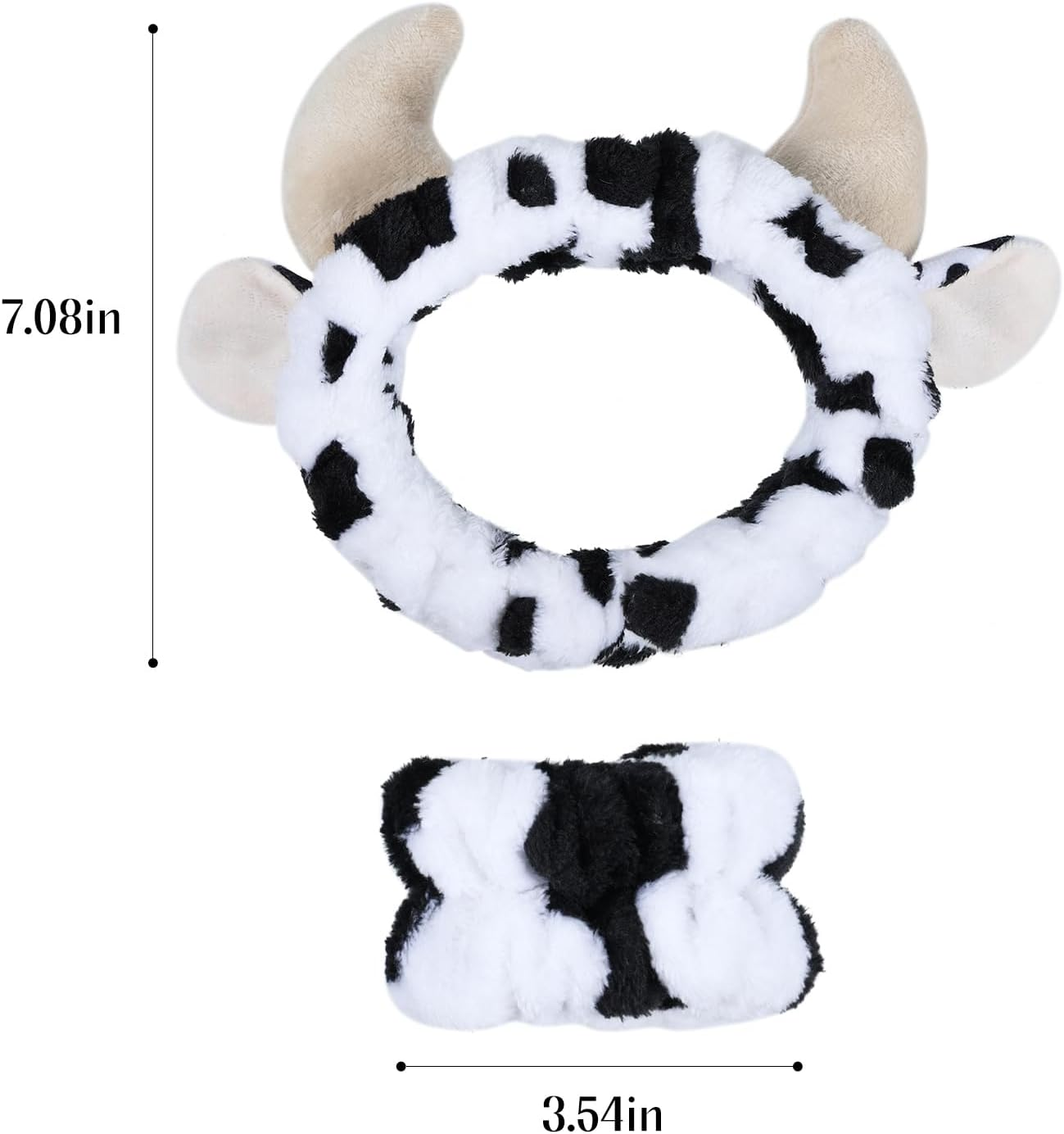 Plush Wash Face Headband Cow Print Spa Wrist Band Cuffs Hair Scrunchy Women Girls Facial Makeup Skincare Bath Head Wrap Kids Costume Party Supply Birthday Gift image number 4
