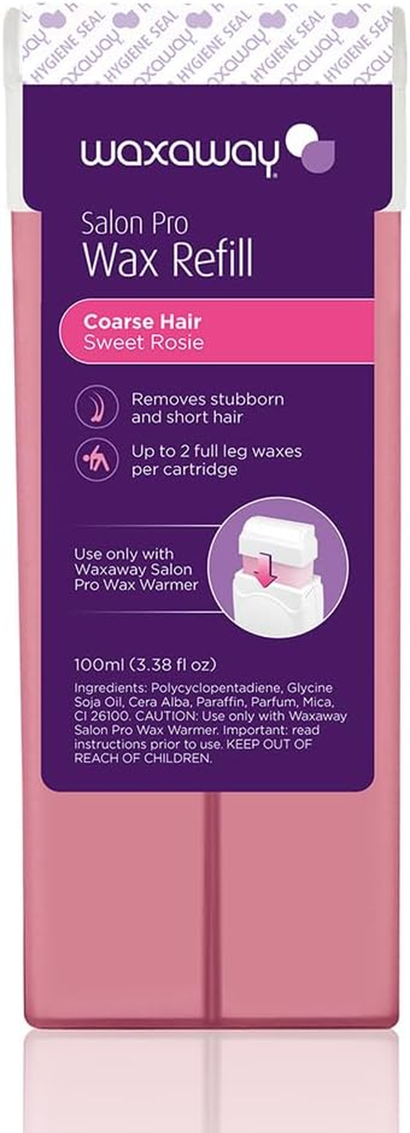 Waxaway Salon Pro Shimmer Sweet Rosie Wax Cartridge 100Ml &ndash; Pack of 4, Professional Home Hair Removal, for Use with Waxaway Salon Pro Roll on Wax Heater