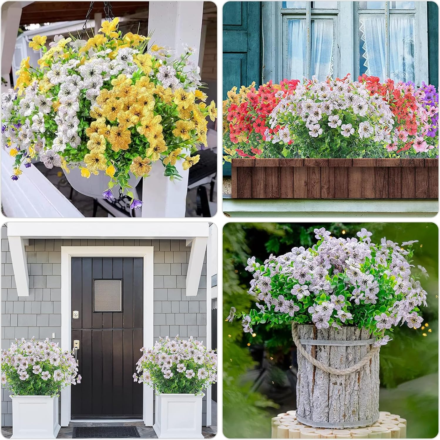 6Pcs Daisy Artificial Flowers Fake Fall Flowers Eucalyptus Plants No Fade Fake Plastic Flowers Faux Autumn Plant for Xmas Decor Indoor Outdoor outside Garden Porch Window Box Home Wedding (White) - Yellow image number 2