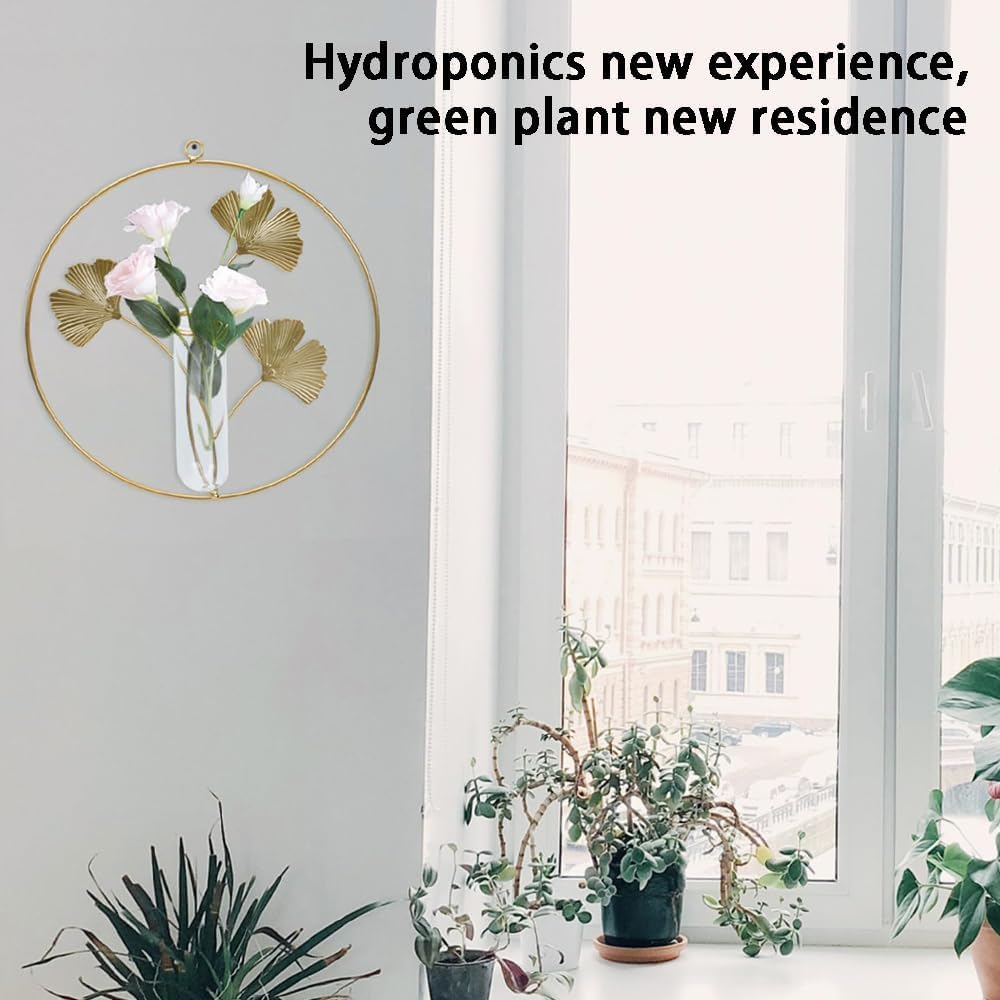 Hydroponic Vase Wall Mount Planter Metal round Wall Decor Air Plant Terrarium Air Plants Wall Mounted Flower Vase Desktop Glass Planter Desk Topper Leaves Dried Flowers Iron image number 1