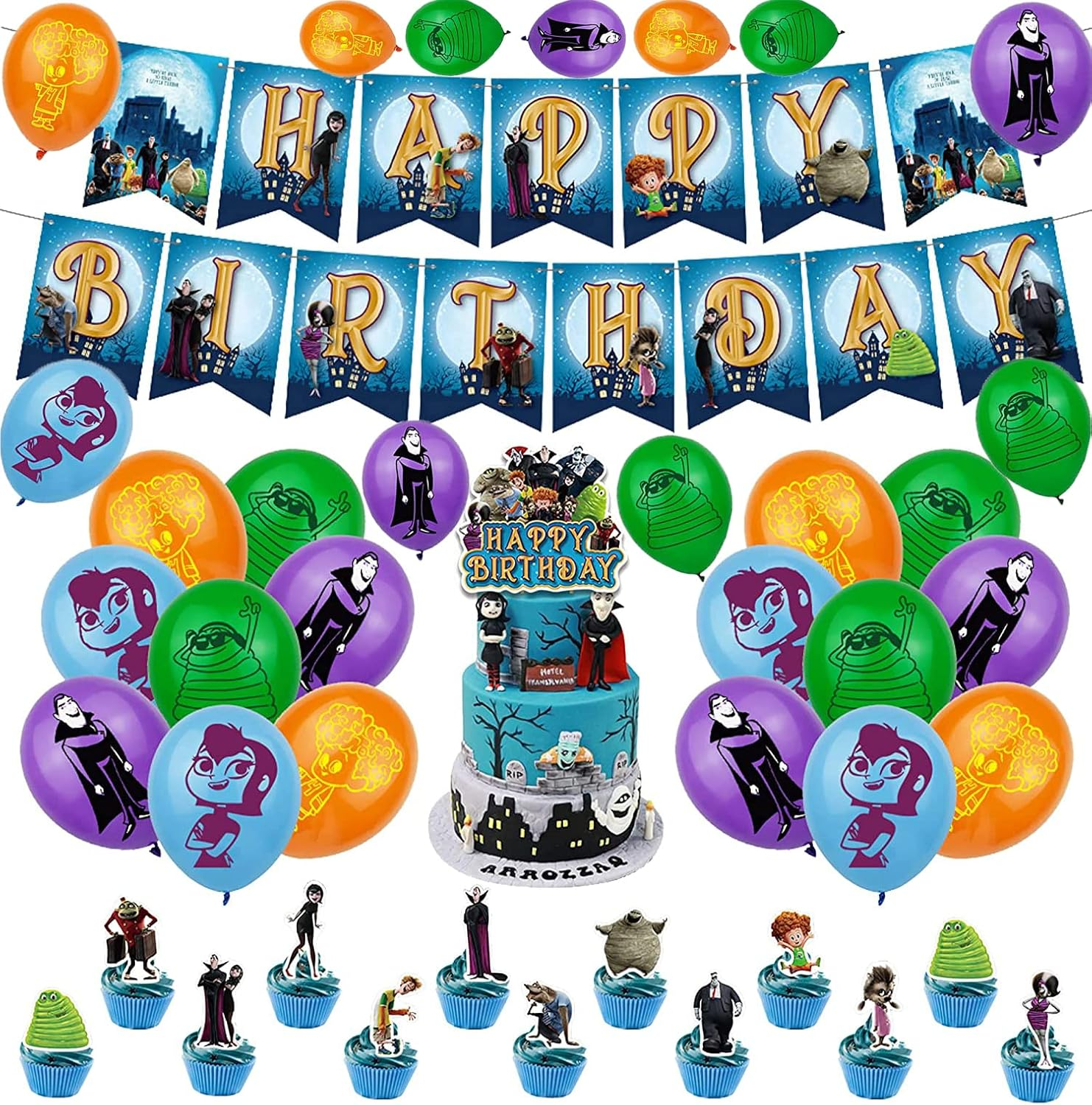 Birthday Balloons Hotel Transylvania Balloons Birthday Decorations Cake Toppers Happy Birthday Banner for Kids Birthday Party Decorations Birthday Gifts image number 2