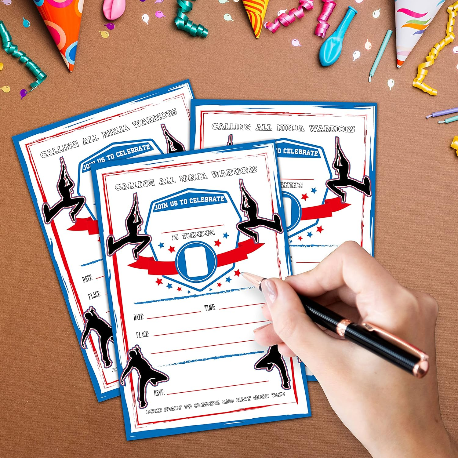 CLIRBE Ninja Birthday Party Invitations, Ninja Warrior Birthday Invitations for Boys Girls, Kids Birthday Invites, Theme Birthday Party Decorations, 20 Invitations with 20 Envelopes - B18 image number 1