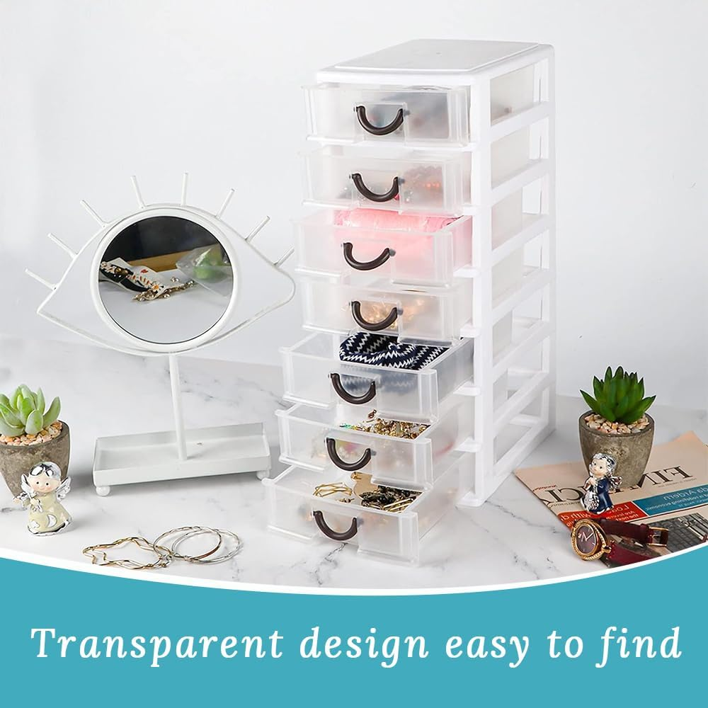 2 Pack Plastic Drawers Organizer, Desktop Cosmetics Drawer Storage Cabinet,Wear-Resistant Waterproof and Dustproof, for Office Supplies, Cosmetics, Jewelry, Sewing Supplies, Crafts (White)