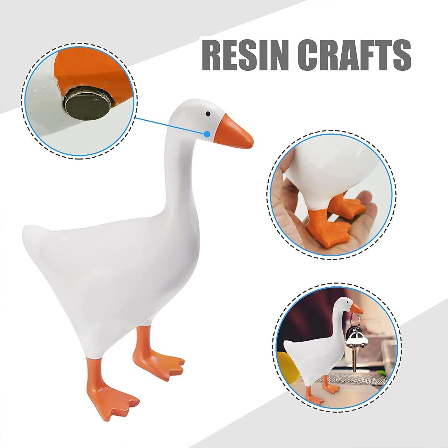Magnetic Key Holder,Cute Goose Resin Statue Home Decor,Animal Figurines Keys Holder, for Keys,Glasses, Bells,Kawaii Room Table Desk Decor Sculpture Funny Bedroom Decor Housewarming Gift (Orange Duck) image number 3