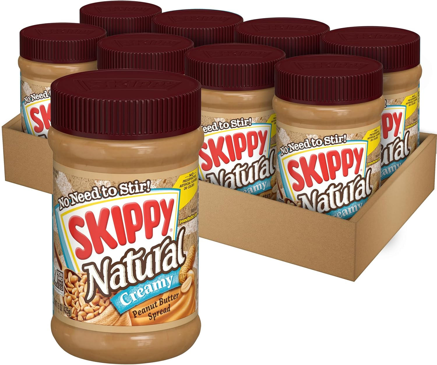 SKIPPY Natural Peanut Butter Spread, Creamy, 7 G Protein per Serving, 15 Oz. (8 Pack) image number 4