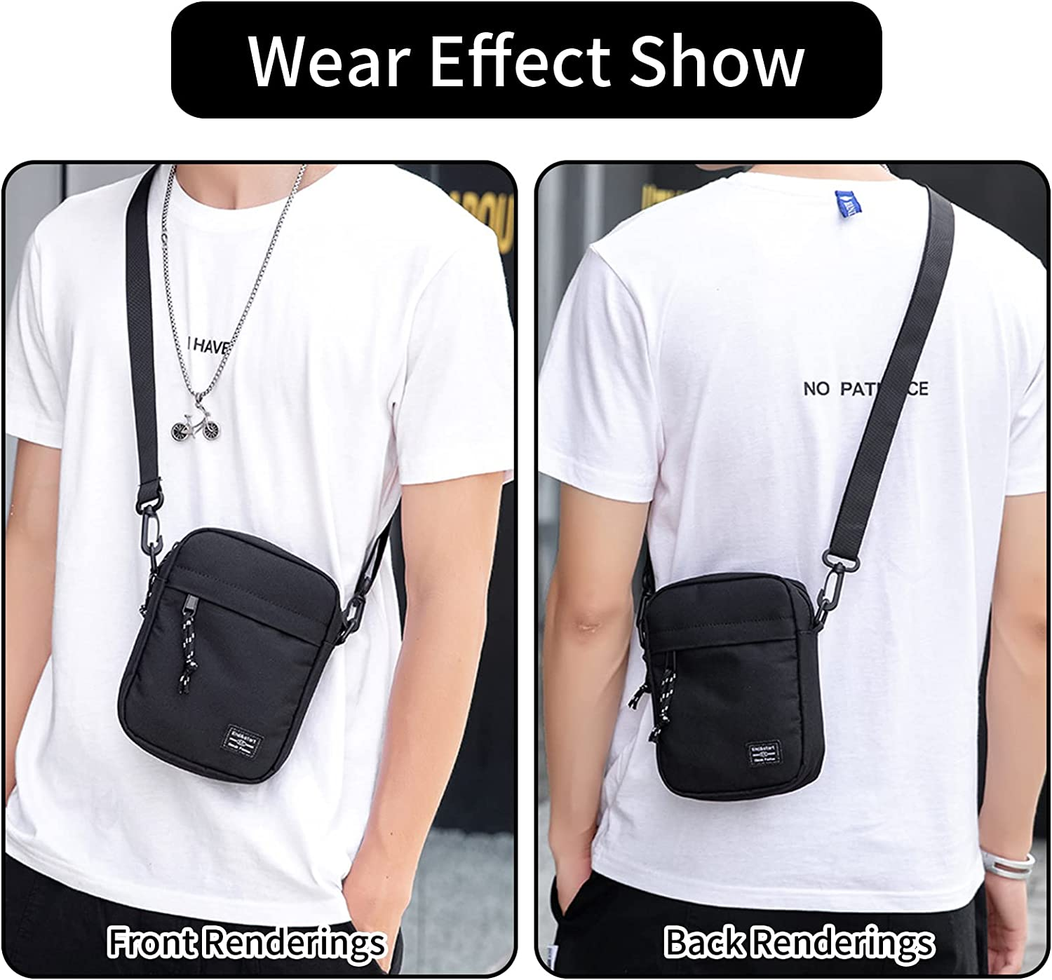 Vaupan Small Crossbody Bag Shoulder Bag for Men, Women Mini Messenger Bag Water Resistant Satchel Bag for School Work Travel Business (Black) - Blue image number 4