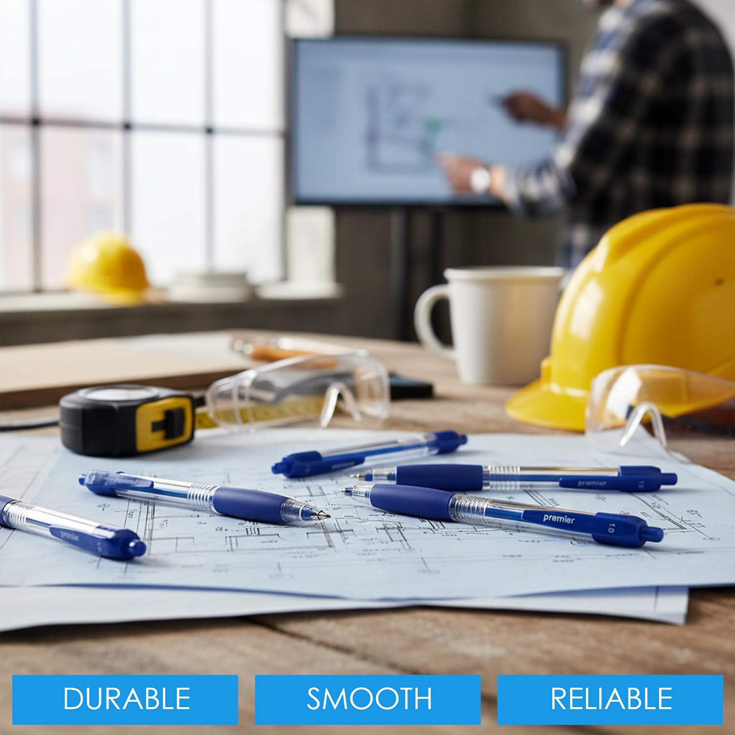 Premier Stationery Retractable Ball Pens, Blue Ink, 1 X 25 Pack (25 Pens) | Click-Top Design | Smooth Ink Pens for School, Office & Everyday Writing image number 5