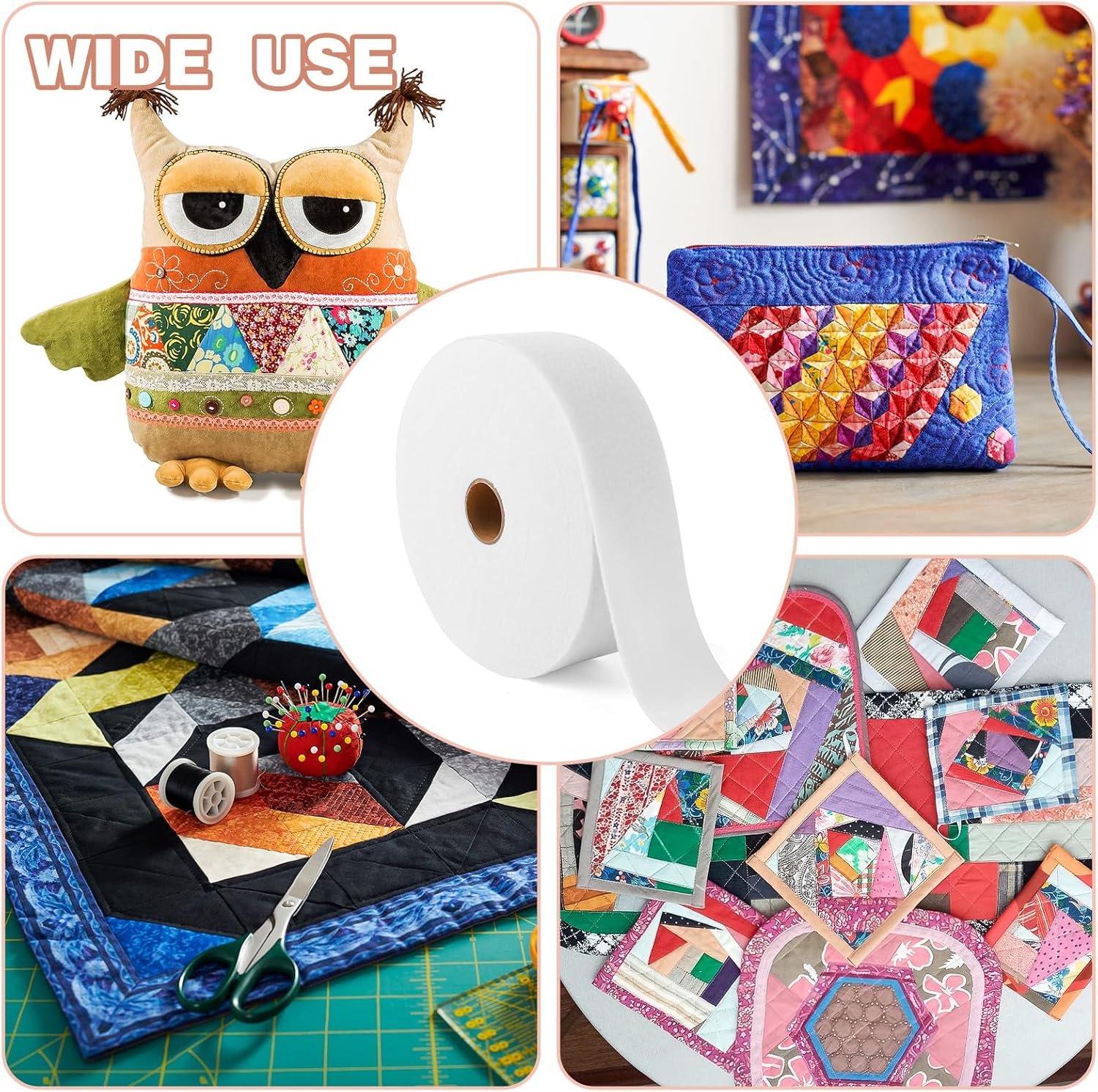 Ucandy 99 Yard Jelly Roll Batting Strip 2 1/2 Inch Cotton Quilt Batting, Flexible Batting on a Roll 33 Yards for Jelly Roll Rugs,Braided Rug,Throw Rugs,Purses image number 3