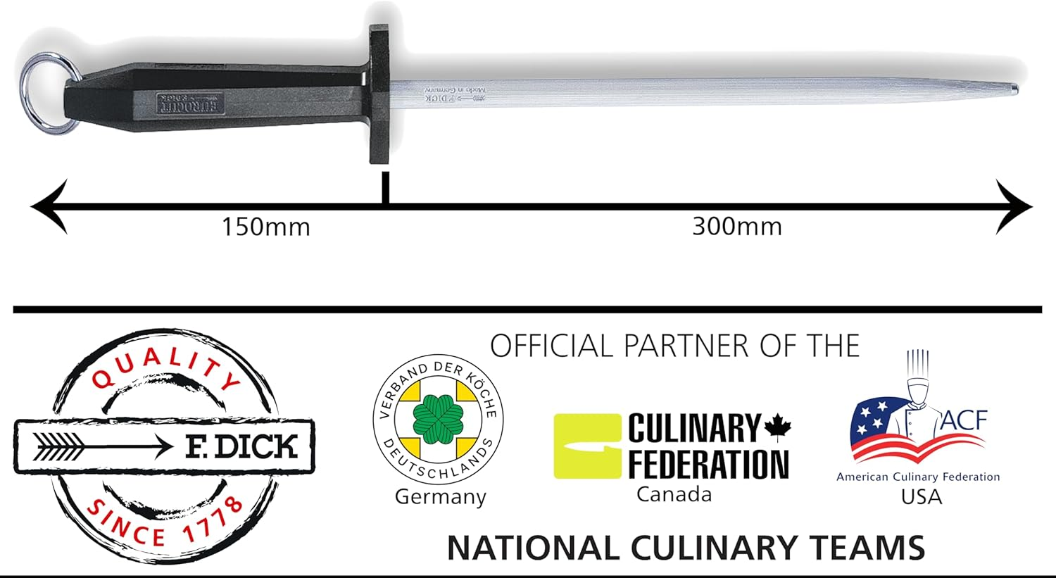 F.Dick Eurocut Sharpening Steel, Fine Cut, 30Cm, C&C/P FD-77561-30-2