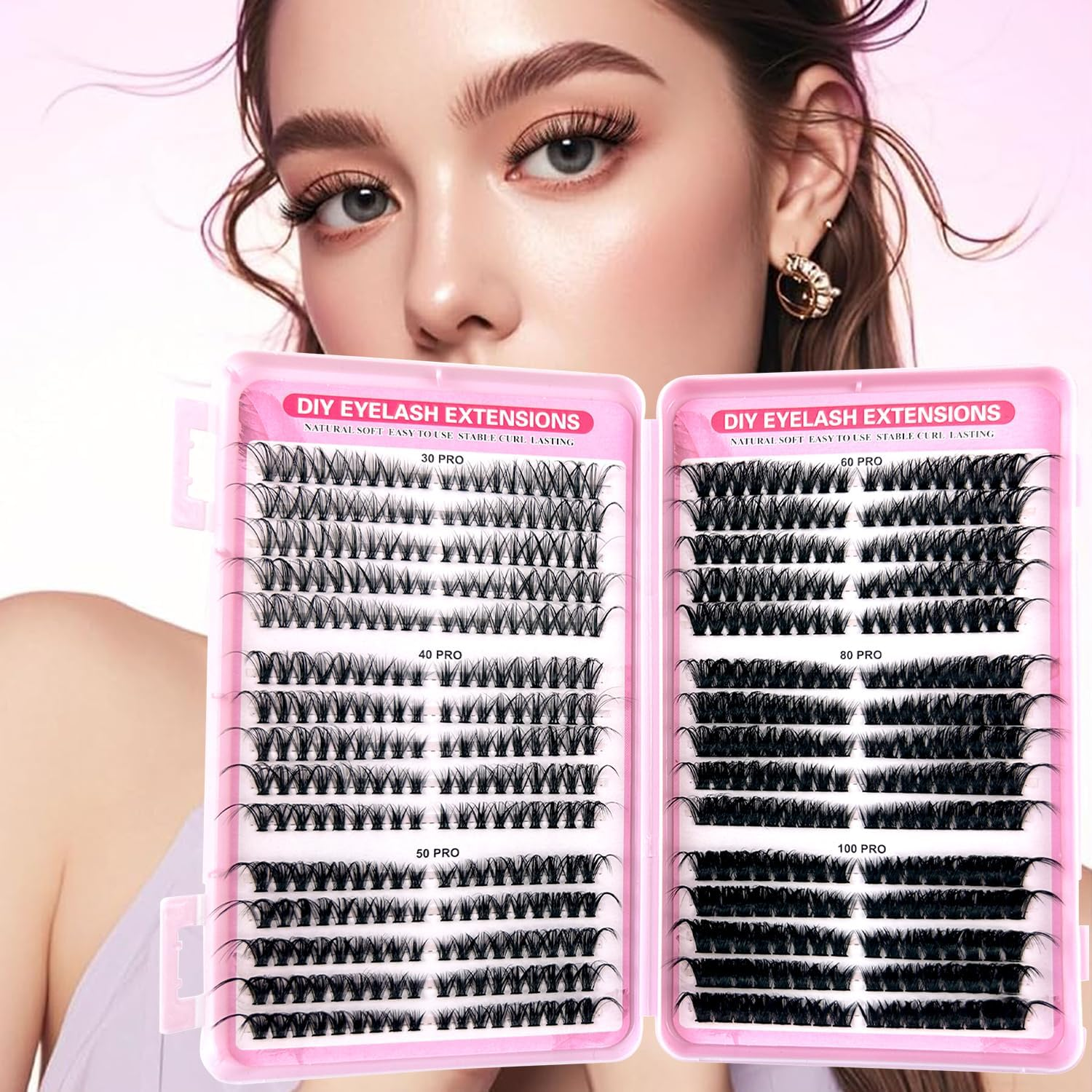 Cluster Lashes Lash Extension 540 Pcs Clusters Individual Lashes Soft DIY Eyelash Extensions Mixed Tray Eyelash Clusters Easy Diy Lash Extension Cluster at Home