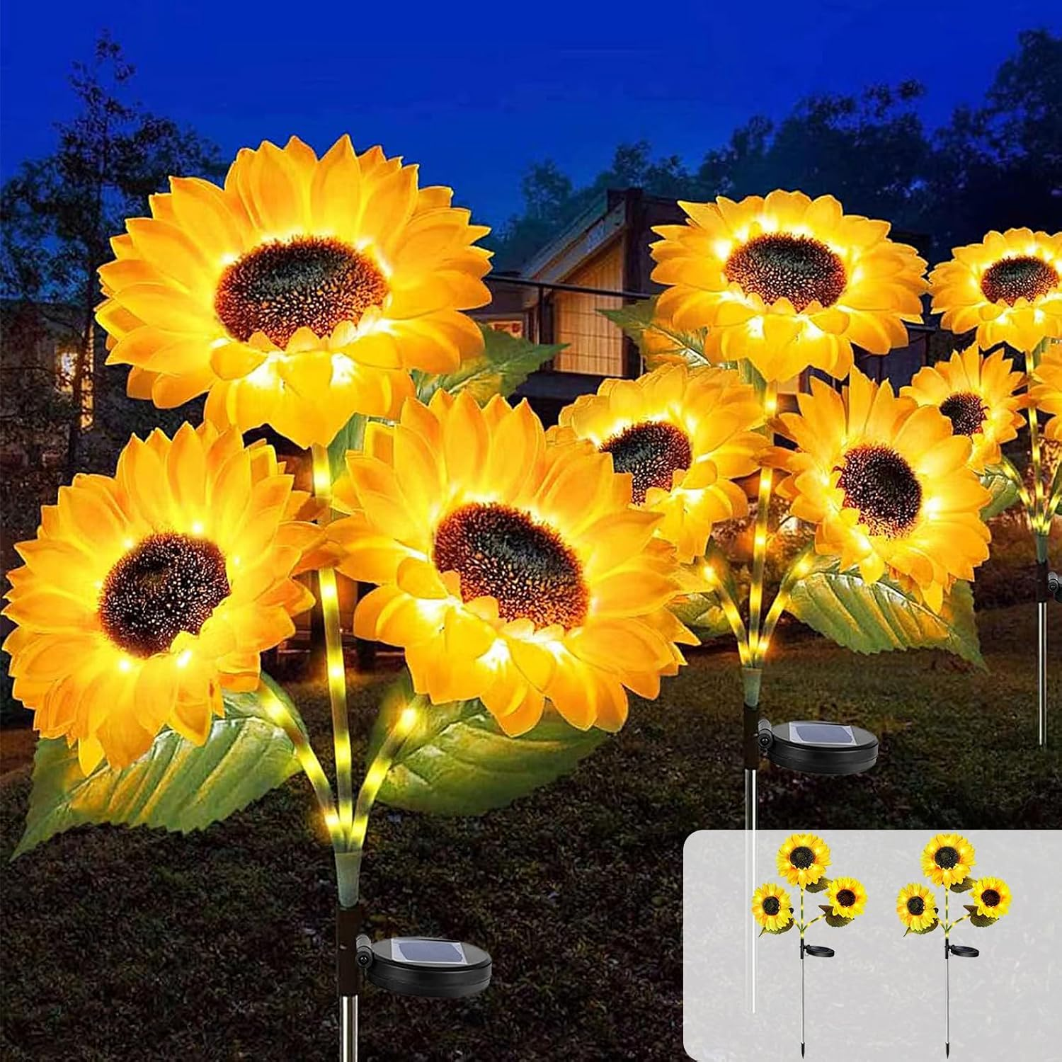 Acxilexy Pack of 2 Solar Garden Lights Outdoor, Calla Lily Flower Light with 32 Leds and 4 Flowers, Waterproof Flower Lantern, Solar Lights for Patio, Lawn, Patio, Christmas Decorations