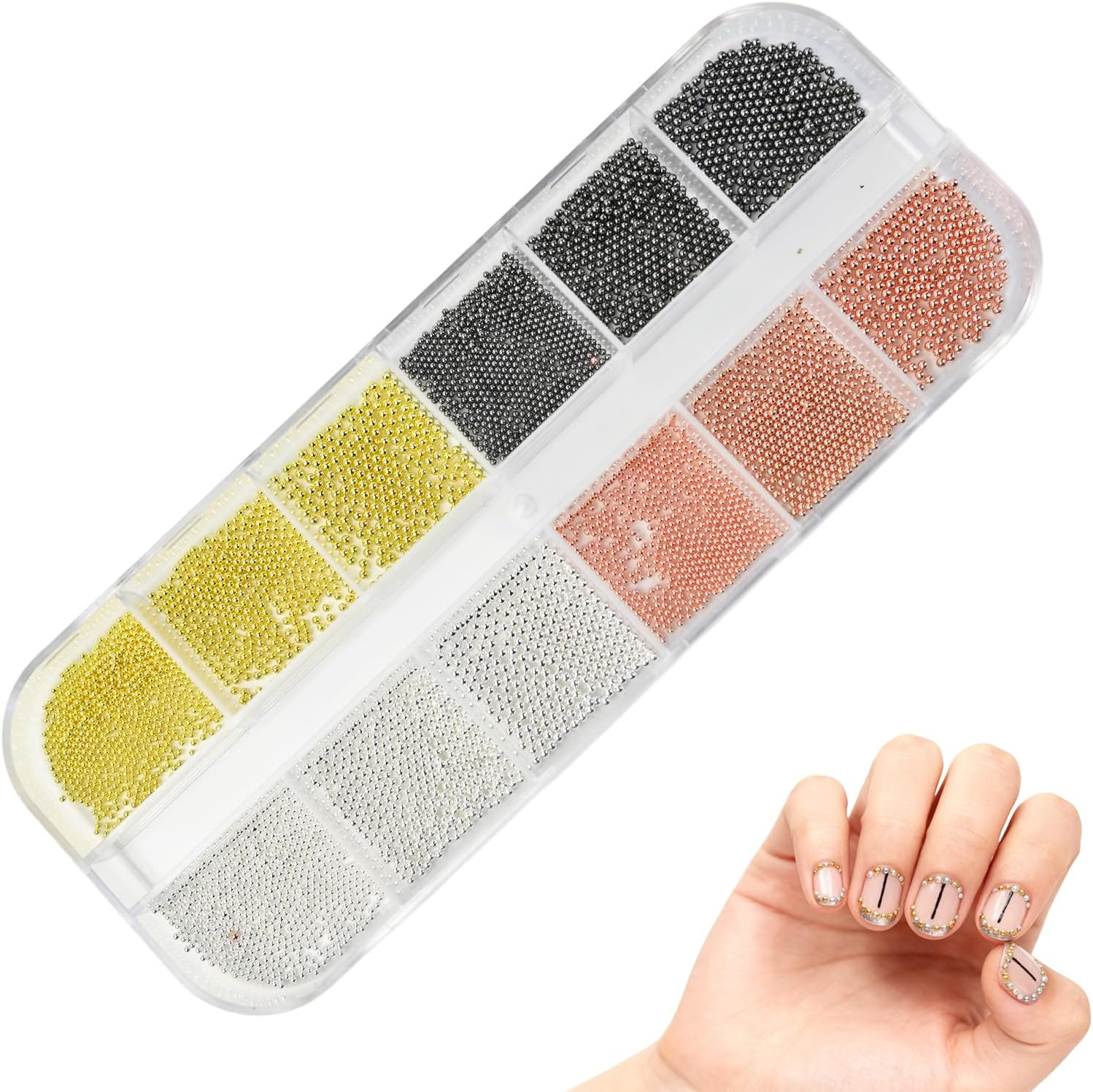 Teccfly Premium DIY Nail Charms, Nail Pearls& Metal Caviar Beads,Accessories for Face Art & Crafts (Gold, Silver, Rose Gold, Gun Gray) image number 4