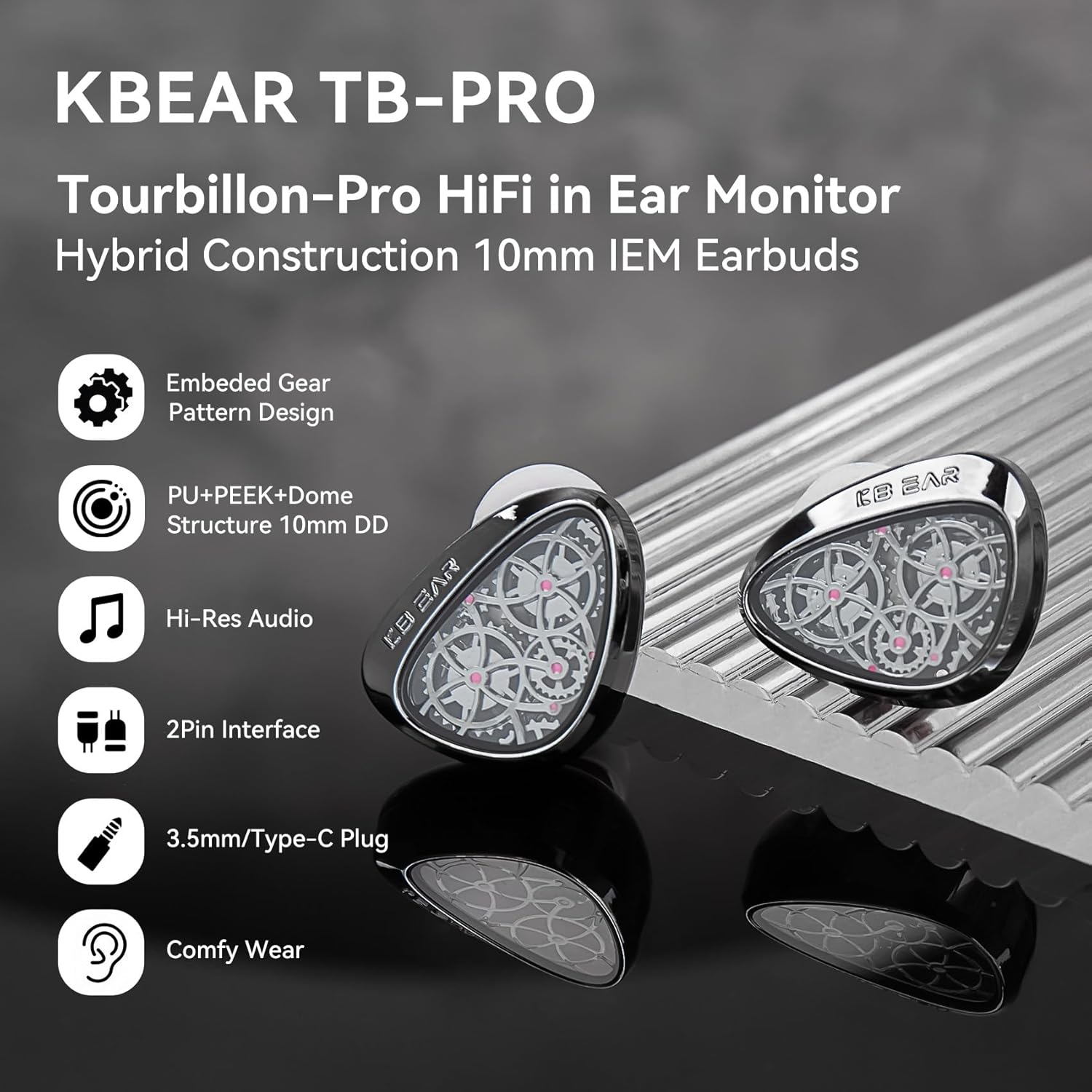 Yinyoo KBEAR TB-PRO Wired Earphones USB C In-Ear Monitor Headphones Hifi with 10 Mm Dual Magnetic Zinc Alloy Gear Design Gaming Earplugs for Trips & Commuting (Type-C, with Mic) image number 6