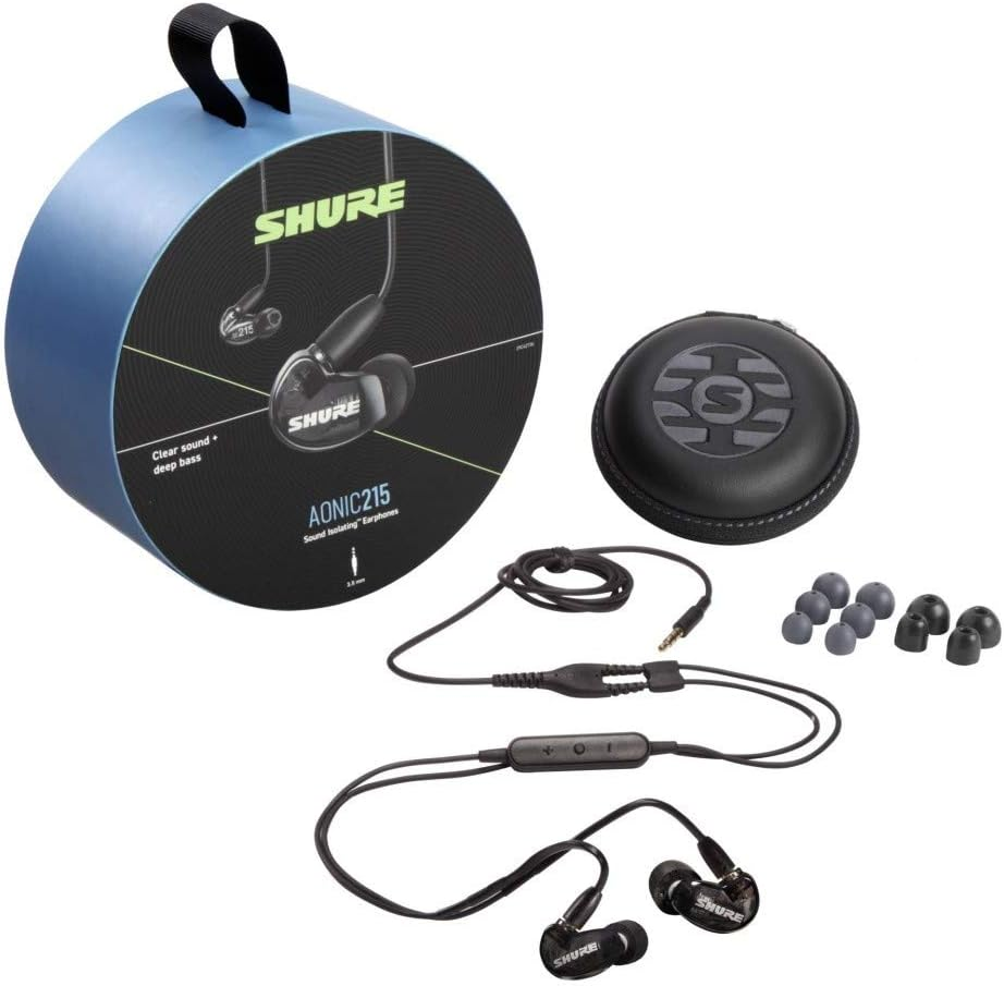 Shure AONIC 215 Wired Sound Isolating Earbuds, Clear Sound, Single Driver, Secure In-Ear Fit, Detachable Cable, Durable Quality, Compatible with Apple & Android Devices - Black