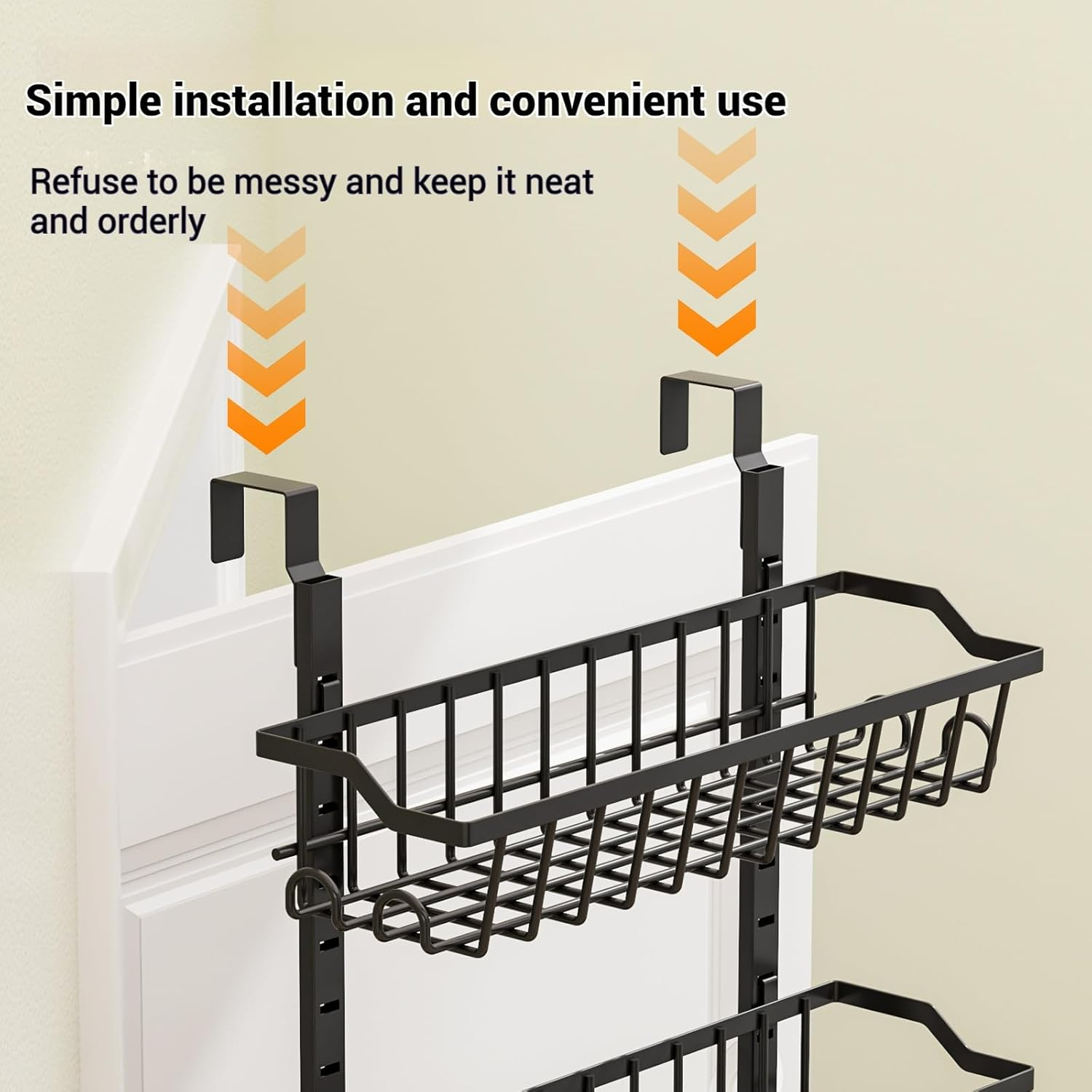 Over the Door Pantry Organizer, 8-Tier Heavy-Duty Metal Pantry Organizer with Adjustable Baskets, Spice Rack, Space-Saving Shelves, with Suction Cups for Each Layer image number 1