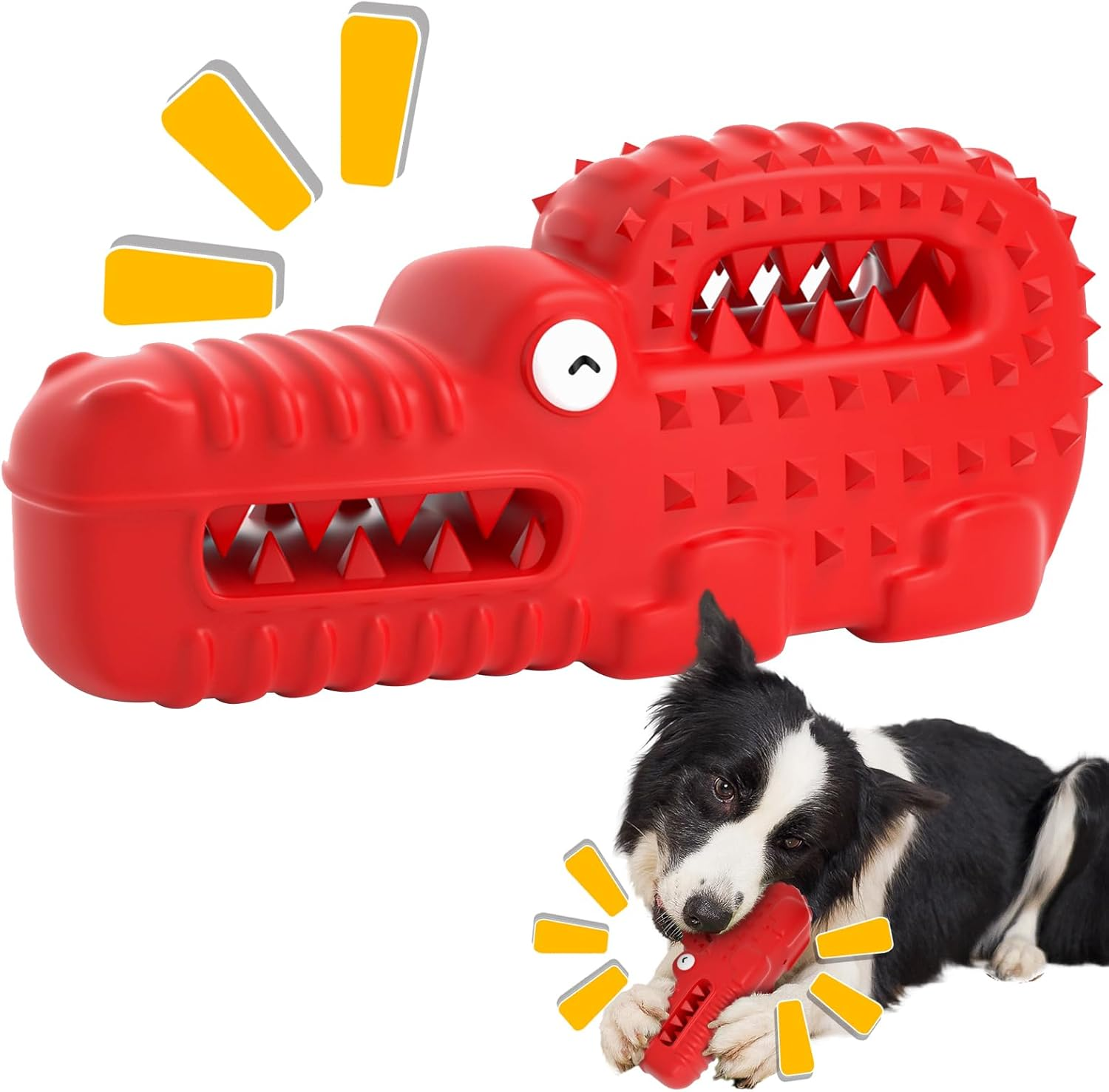 Squeaky Dog Toys for Aggressive Chewers, Tough Indestructible Chew Toys for Large Medium Breed Dog with Non-Toxic Natural Rubber (Red Crocodile) image number 2