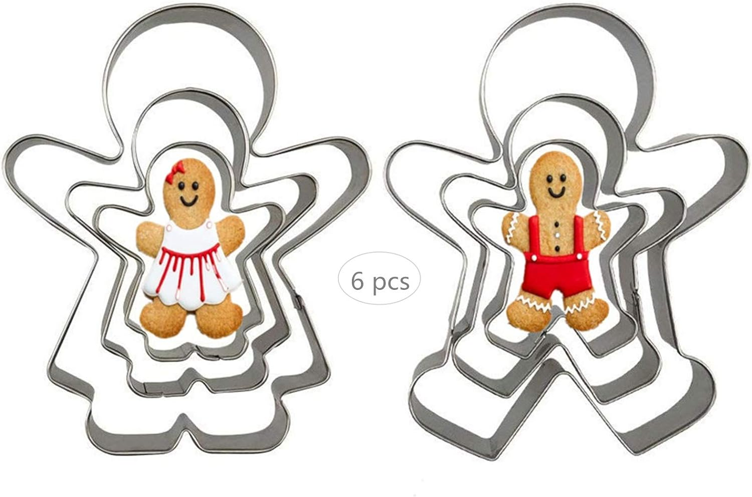Gingerbread Man and Gingerbread Woman Cookie Cutters for Christmas,Set of 6 Pcs Stainless Steel Boys and Girls Shape Fondant Biscuit Cake Baking Cutter Molds for Family/Valentine'S Day/Lovers/Wedding image number 6